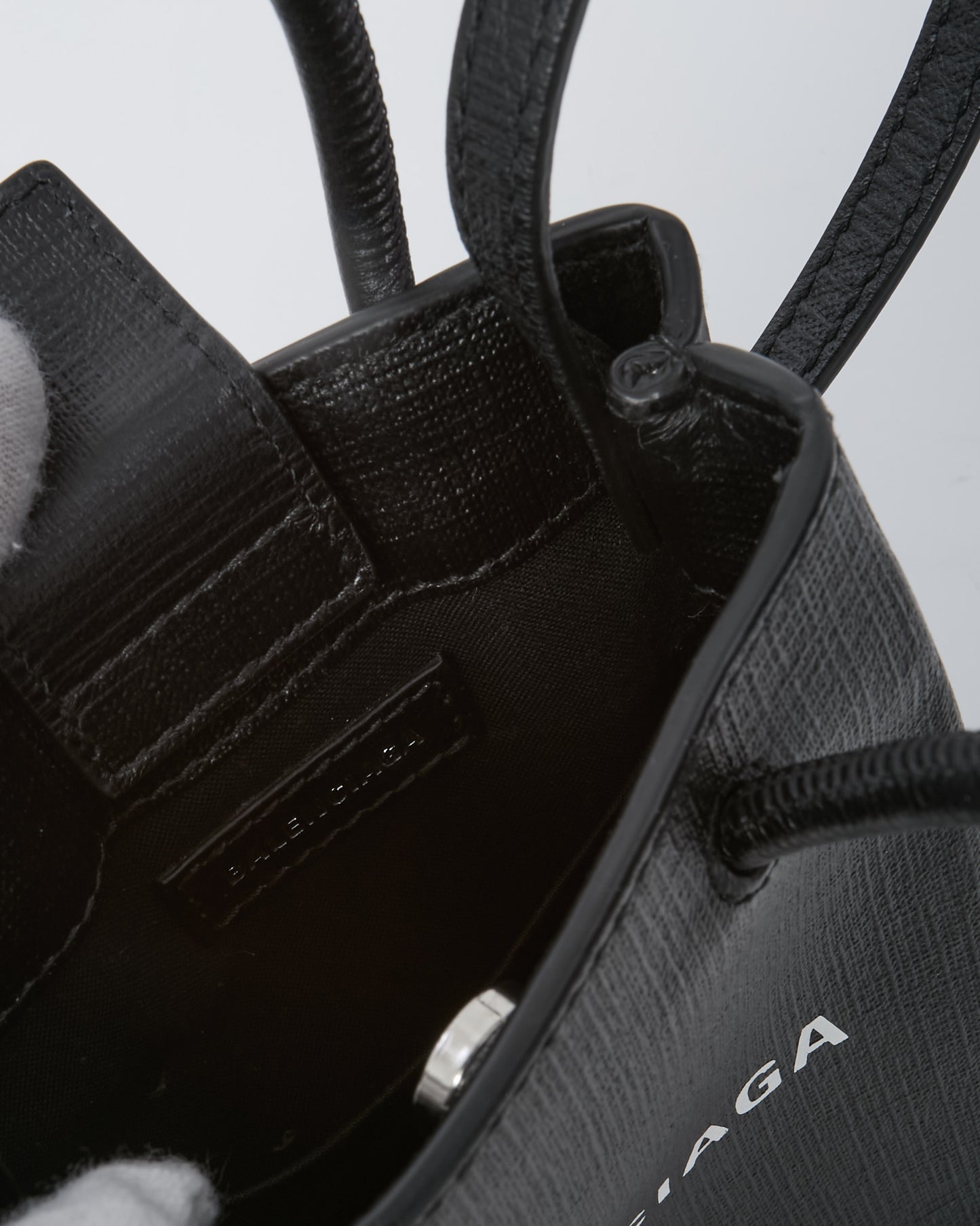 Balenciaga Black Textured Leather Logo-Print Mini Shopping Phone Case Crossbody Bag