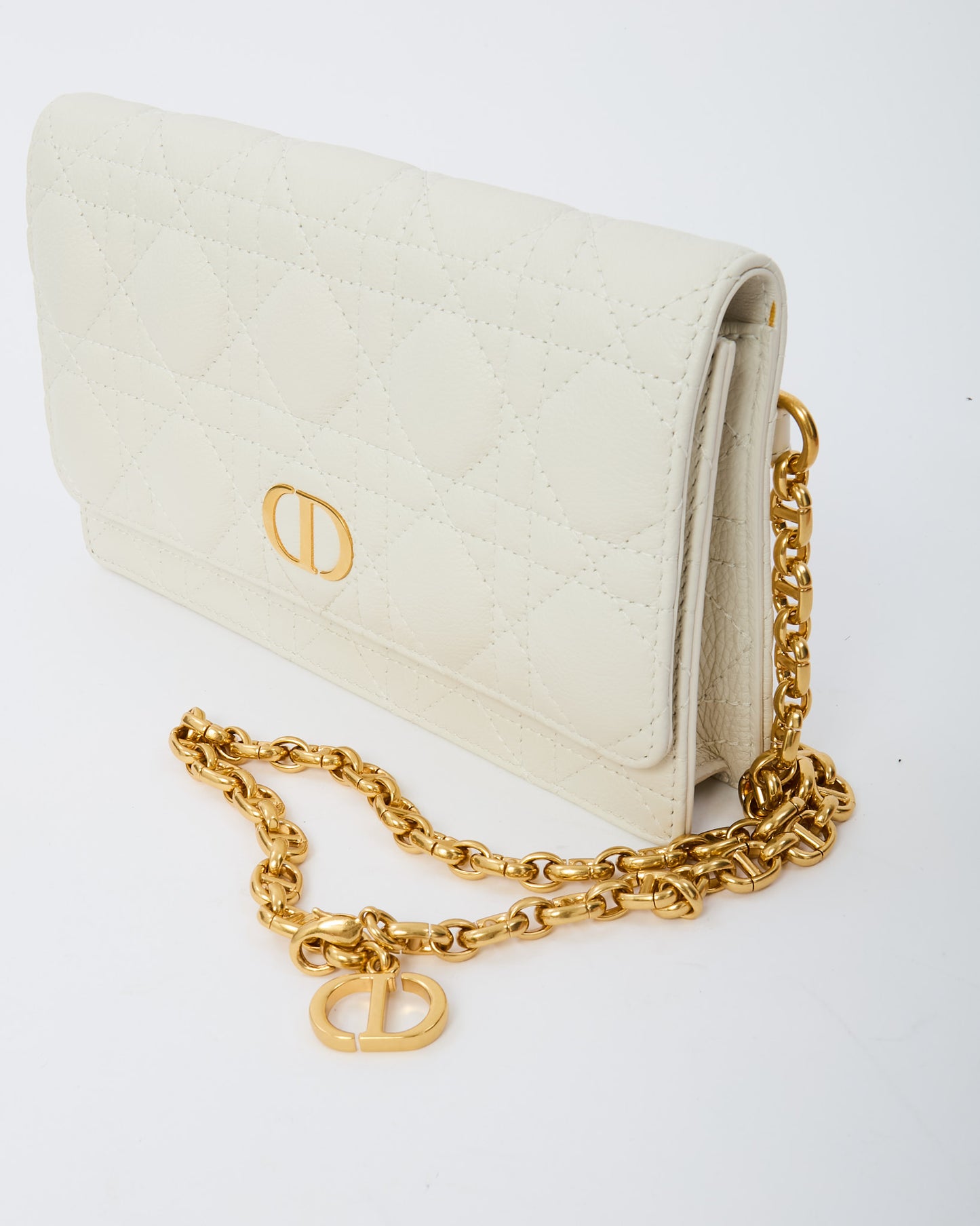 Dior White Latte Supple Cannage Calfskin Dior Caro Pouch Belt Bag Clutch GHW
