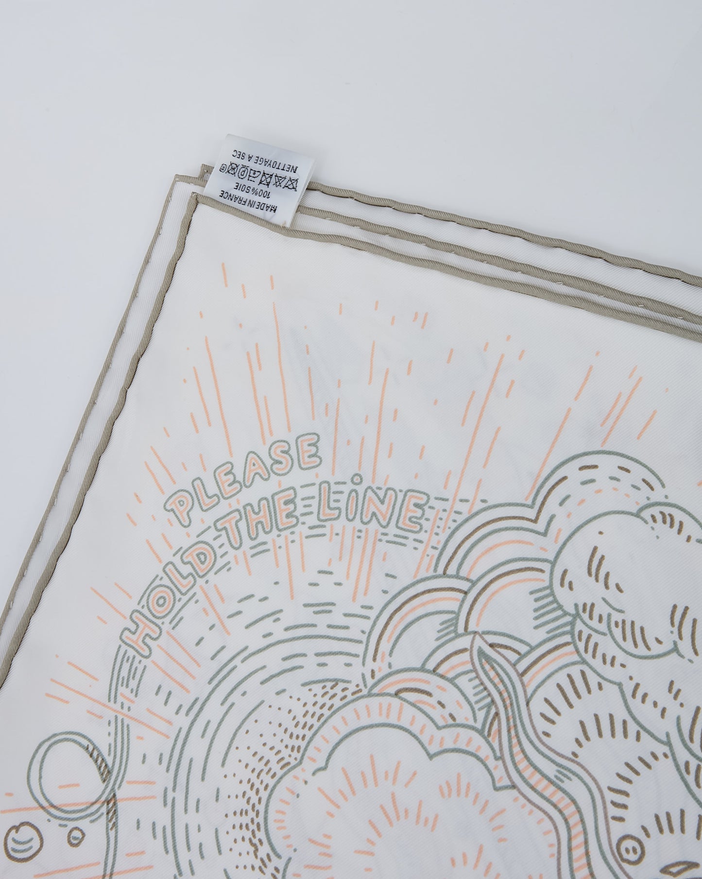 Hermès White Blanc/Rose Nacre/Green Vert-de-Gris Multi"Please Hold The Line" 90cm Silk Scarf