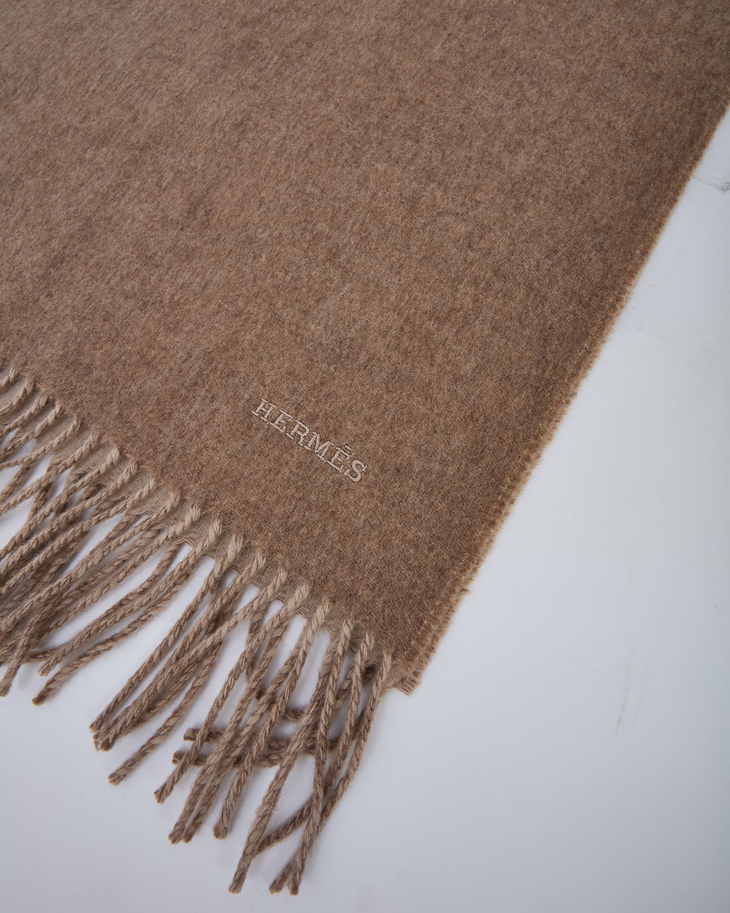 Hermès Brown Marron Glacé and Cream Craie Recto-Verso Cashmere Scarf