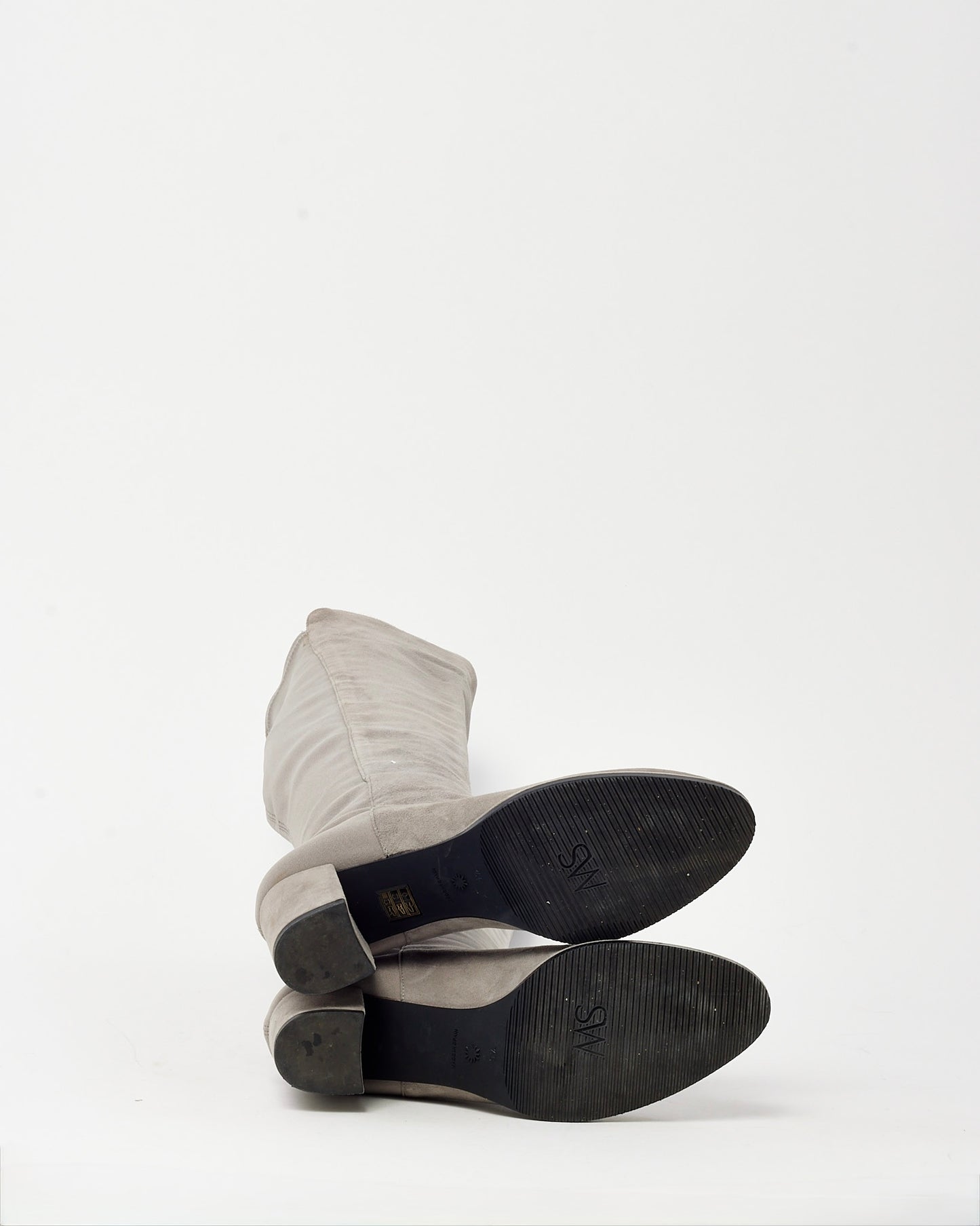 Stuart Weitzman Grey Suede OTK Low Block Heel Boots - 9.5