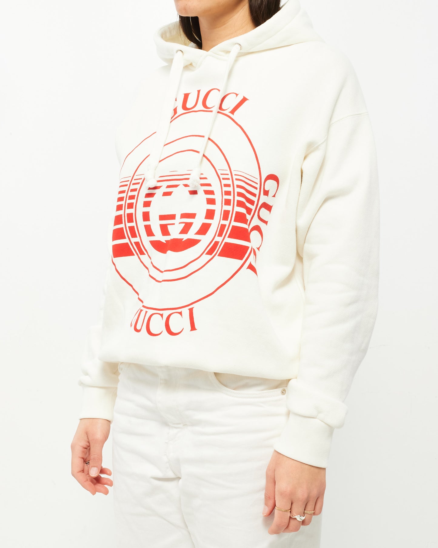 Gucci White & Red Logo Hoodie - XS