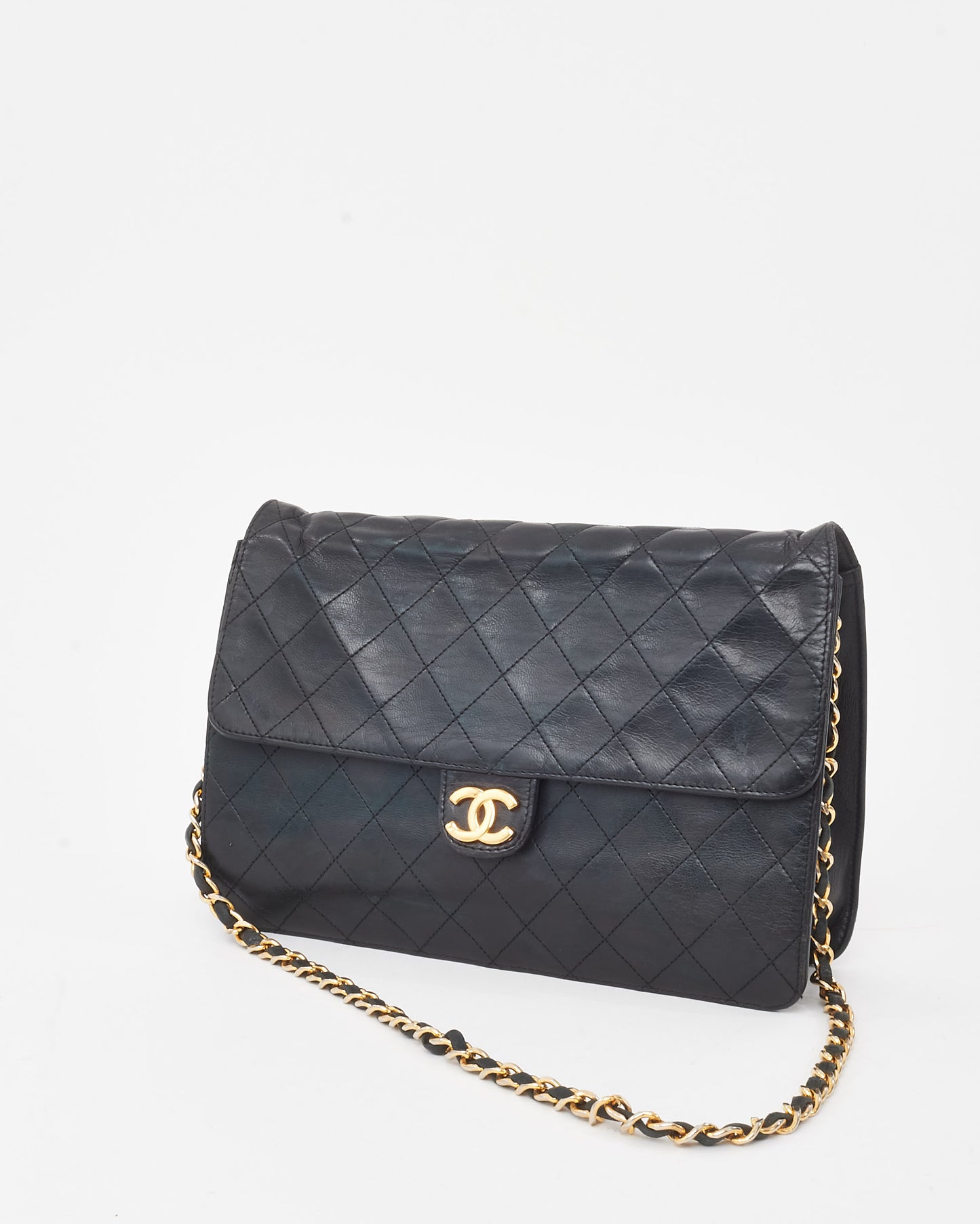 Chanel Vintage Black Quilted Lambskin Leather Single Flap Bag GHW