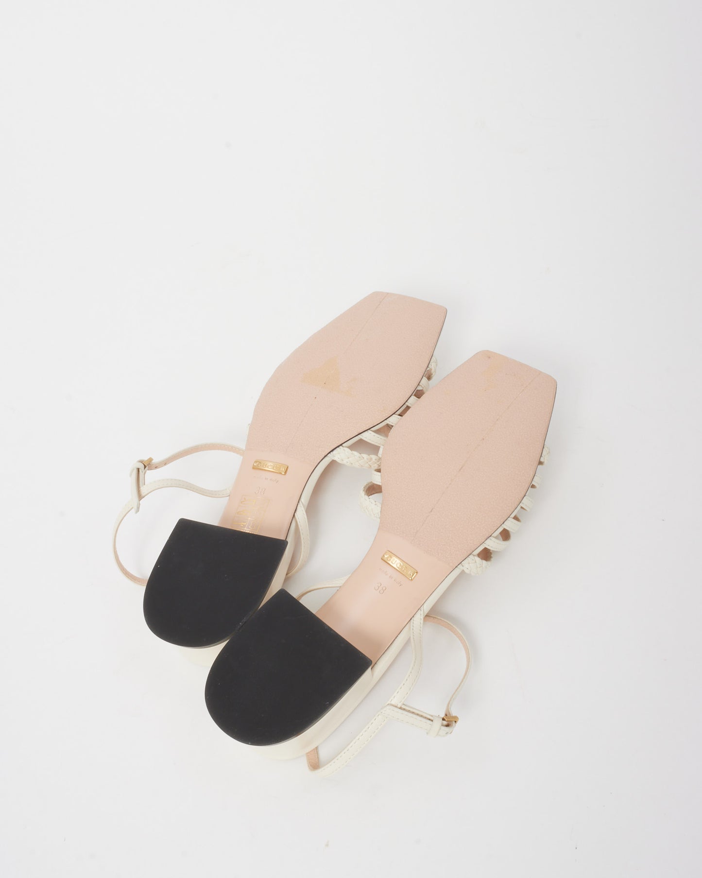 Gucci White Leather Strappy Horsebit Sandals - 38