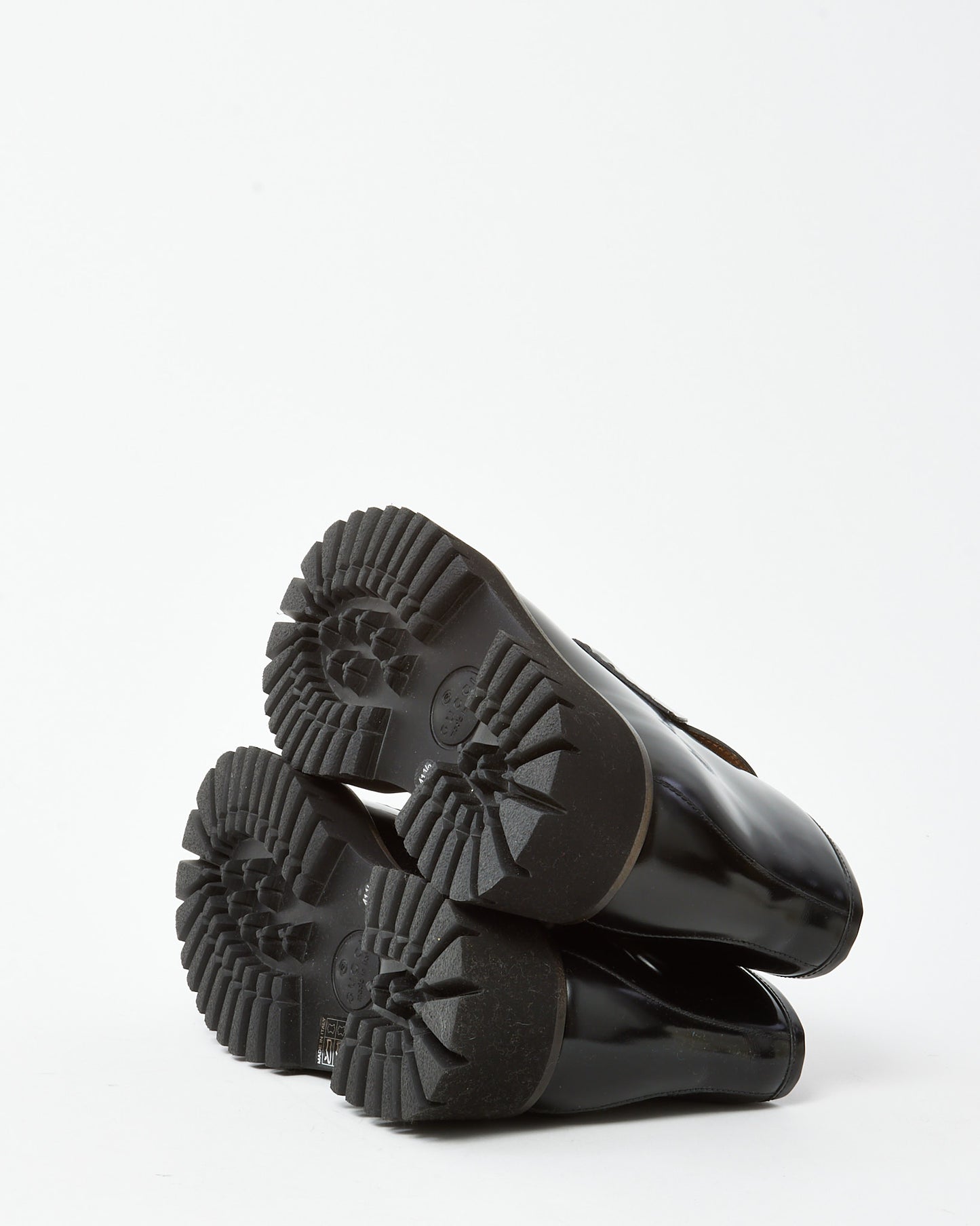 Gucci Black Leather SHW Horsebit Lug Sole Ankle Booties - 41.5