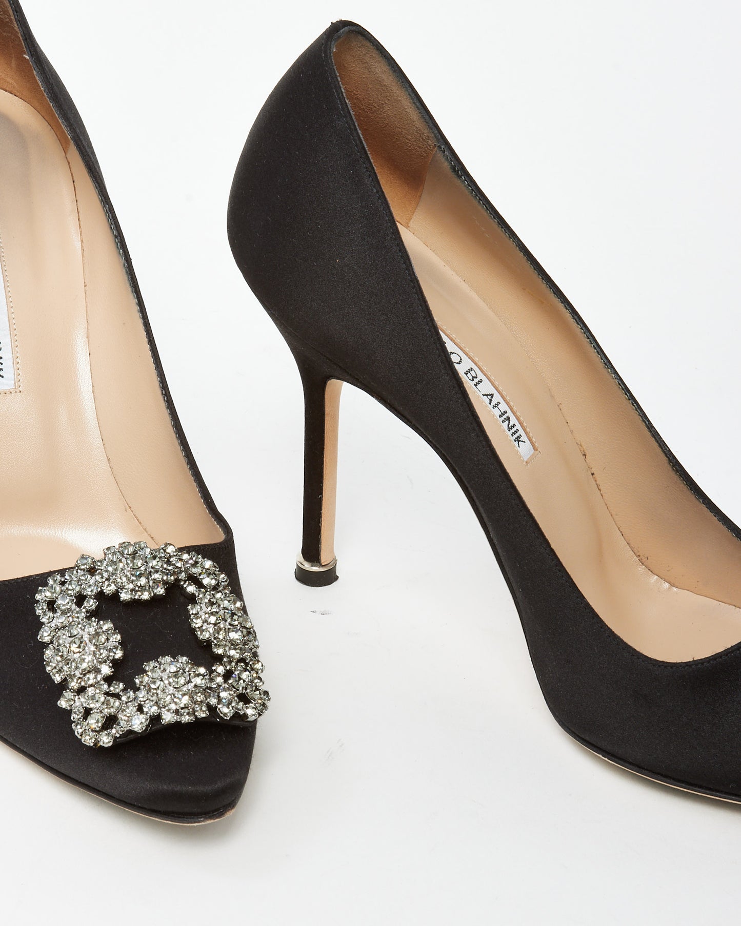 Manolo Blahnik Black Satin Jewel Buckle Hangisi Pumps - 37.5