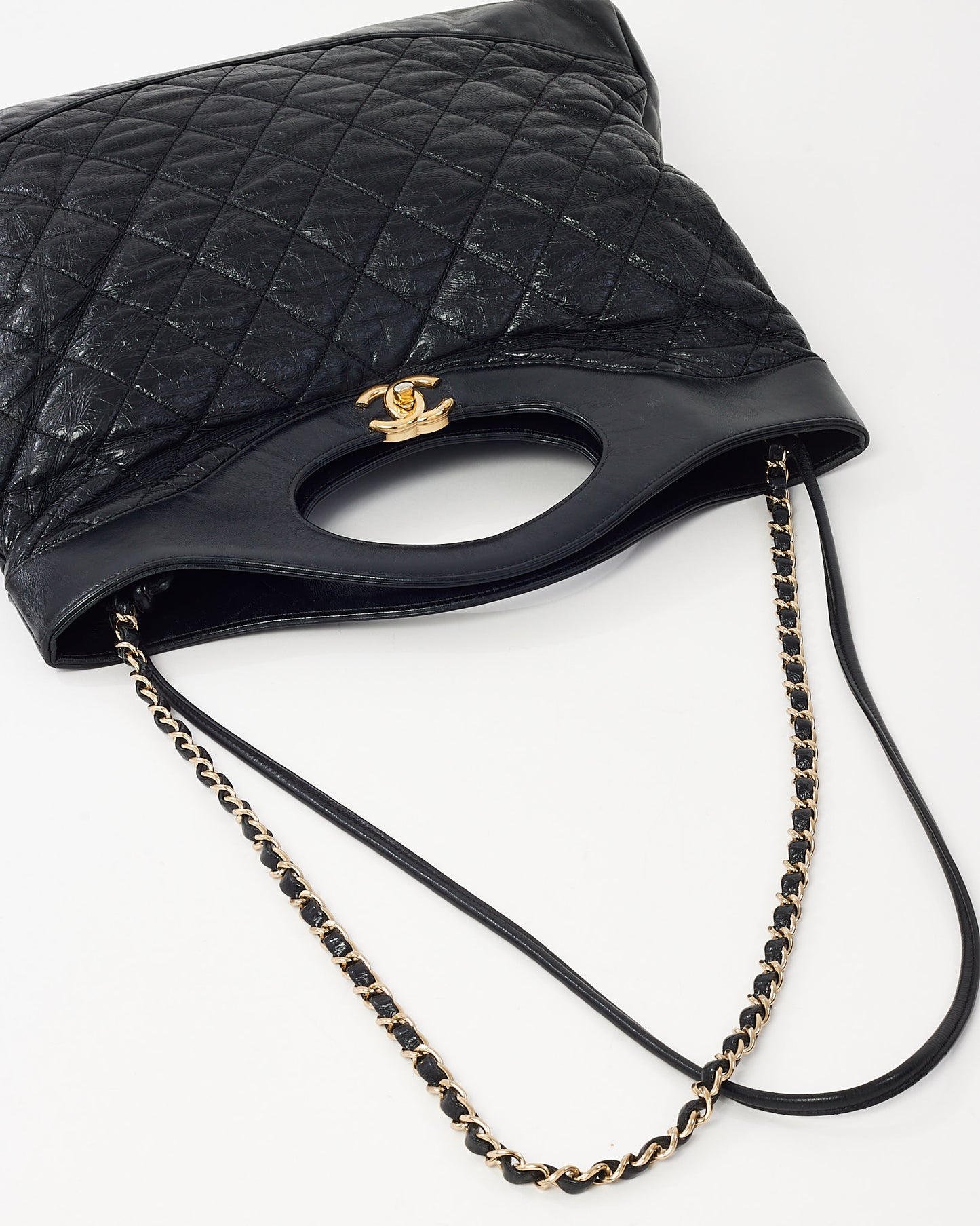 Chanel Black Aged Quilted Calfskin Leather Large Chanel 31 Bag GHW