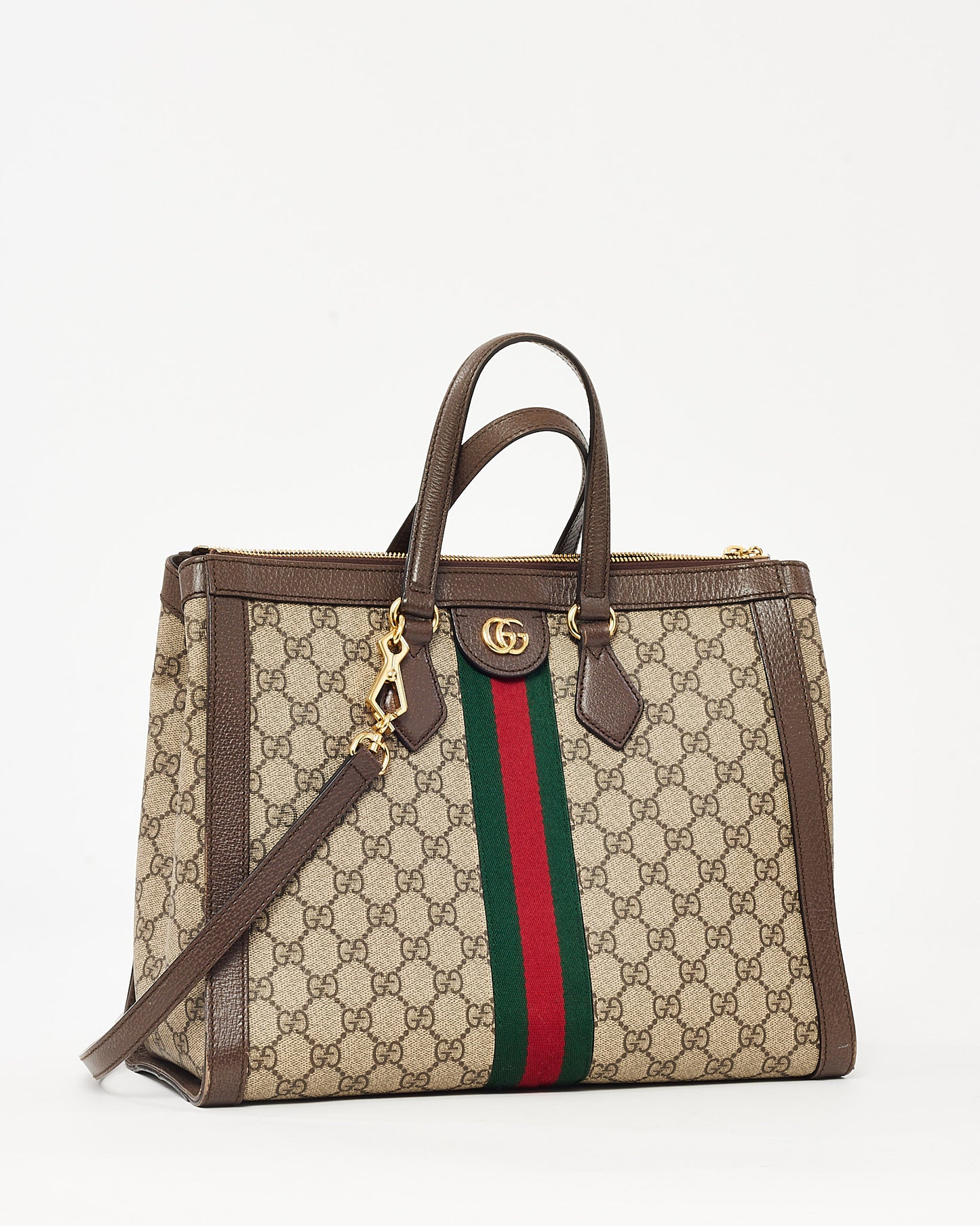 Gucci Brown and Beige Monogram GG Supreme Coated Canvas Medium Ophidia Tote with Strap