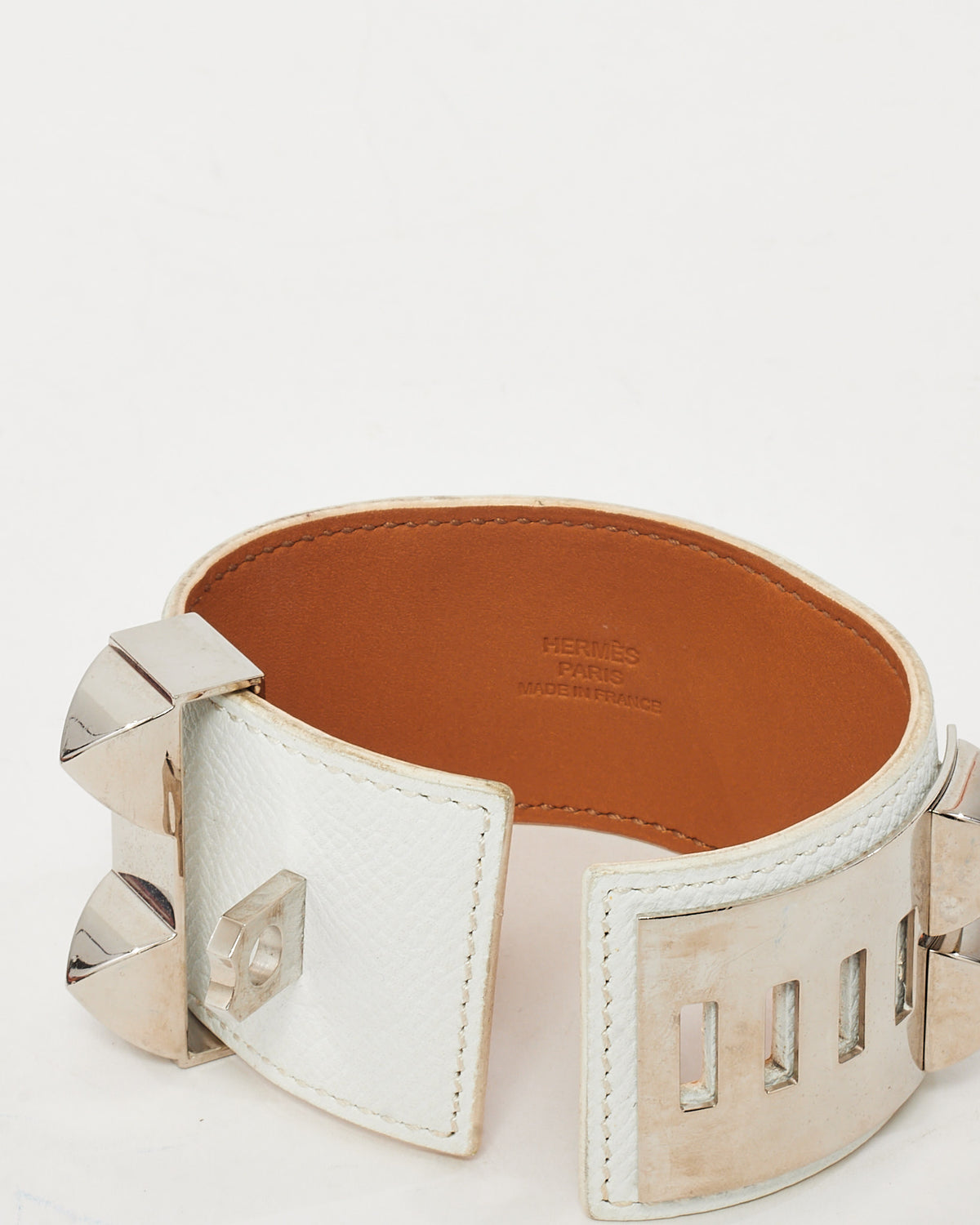Hermès White Leather SHW CDC Collier de Chien Bracelet - S
