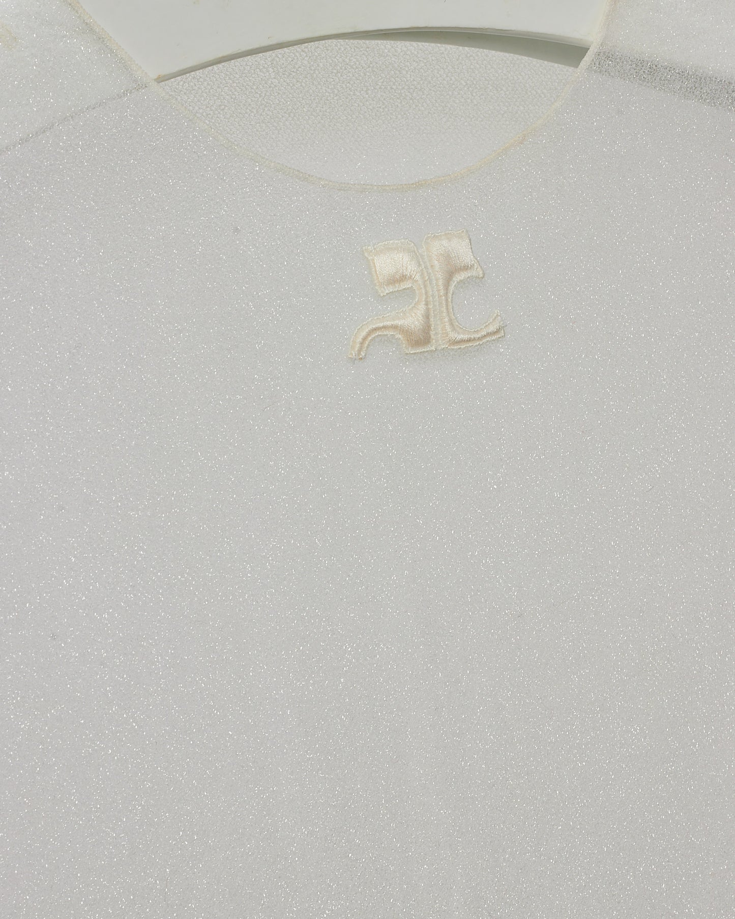 Courrèges 70's Vintage White Sheer Mesh Logo 3/4 Top - XS