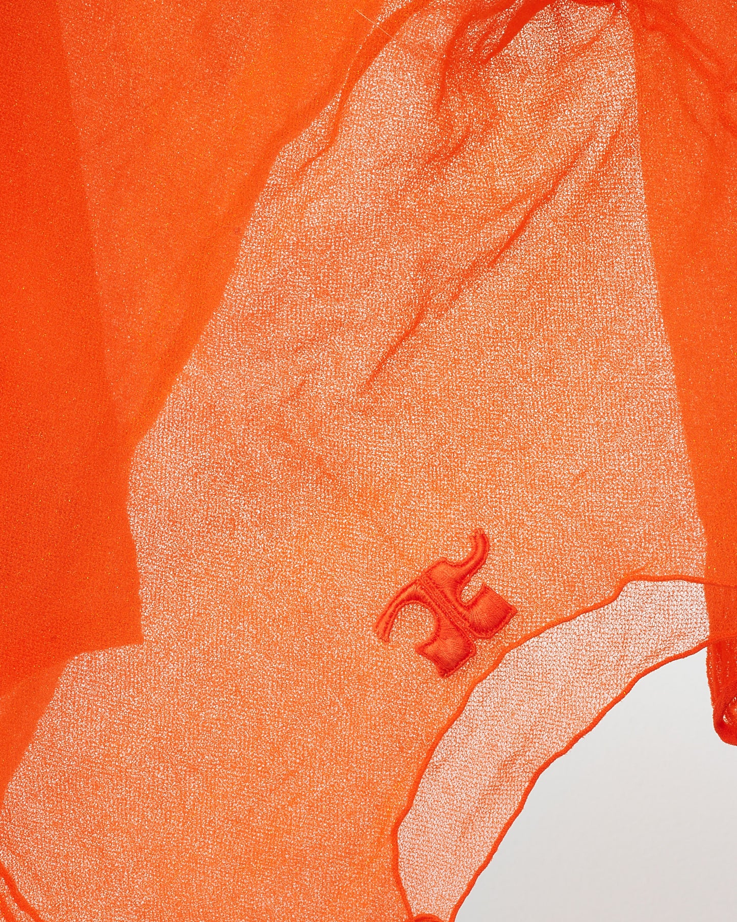 Courrèges 70's Vintage Brick Orange Sheer Mesh Logo 3/4 Top - XS