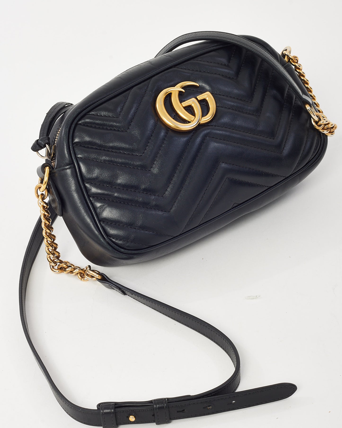Gucci Black Matelassé Leather GG Marmont Small Camera Crossbody Bag