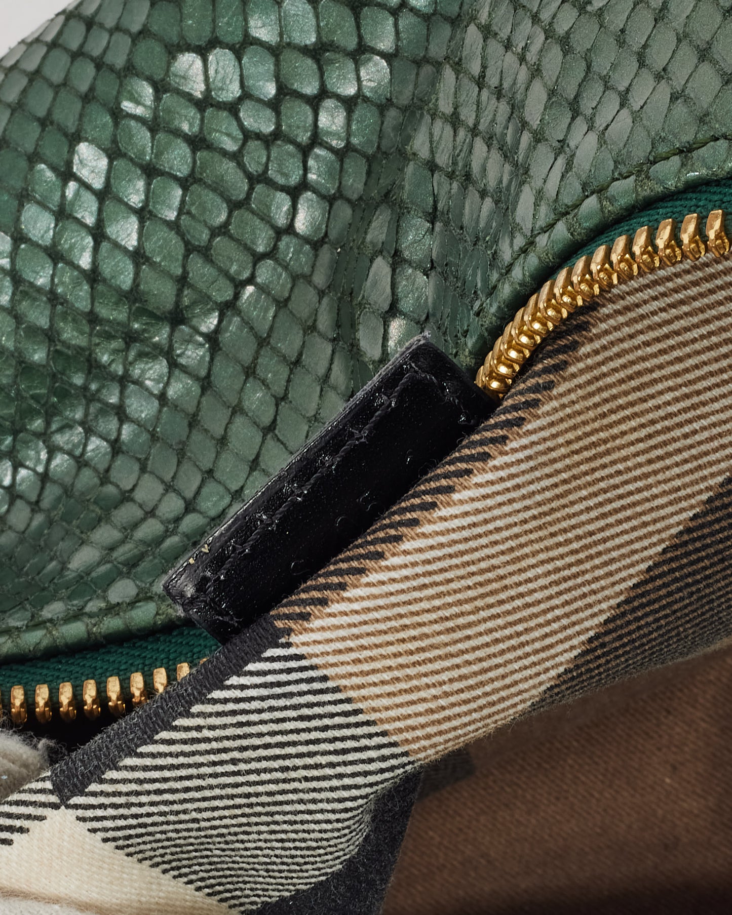 Burberry Metallic Green Python Hobo Shoulder Bag