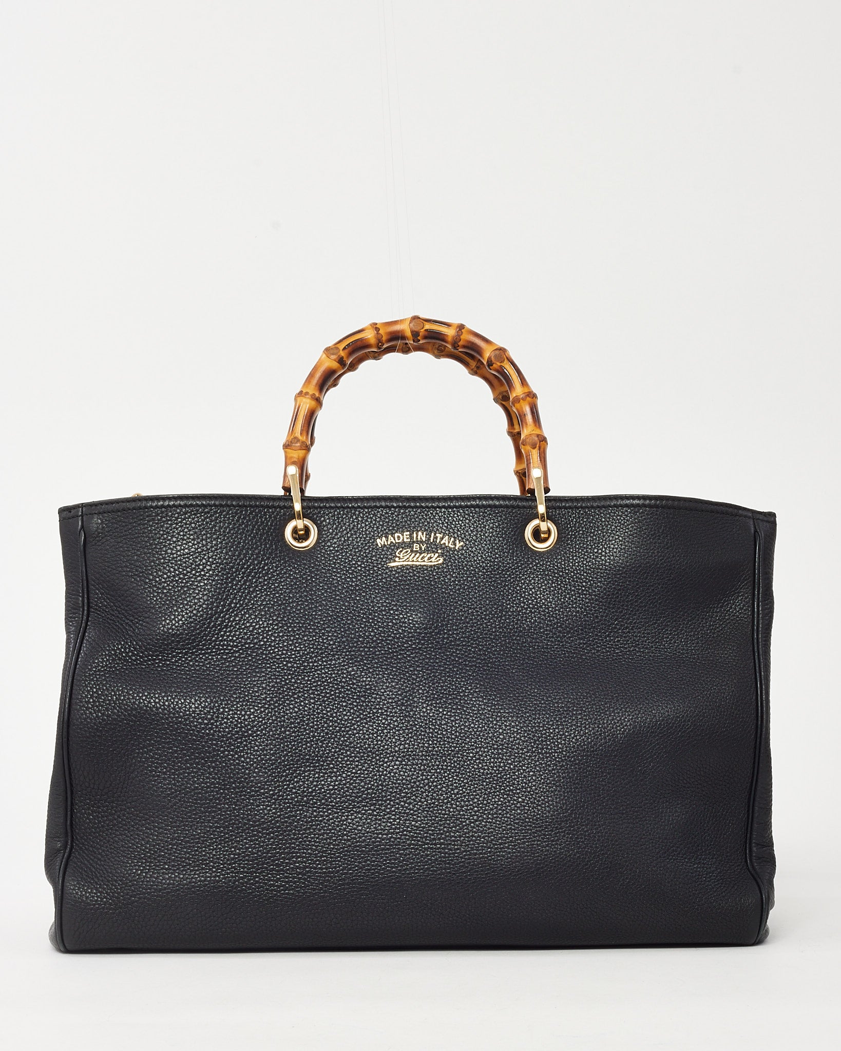 Buy Gucci Black Pebbled Calfskin Leather Large Bamboo Handle