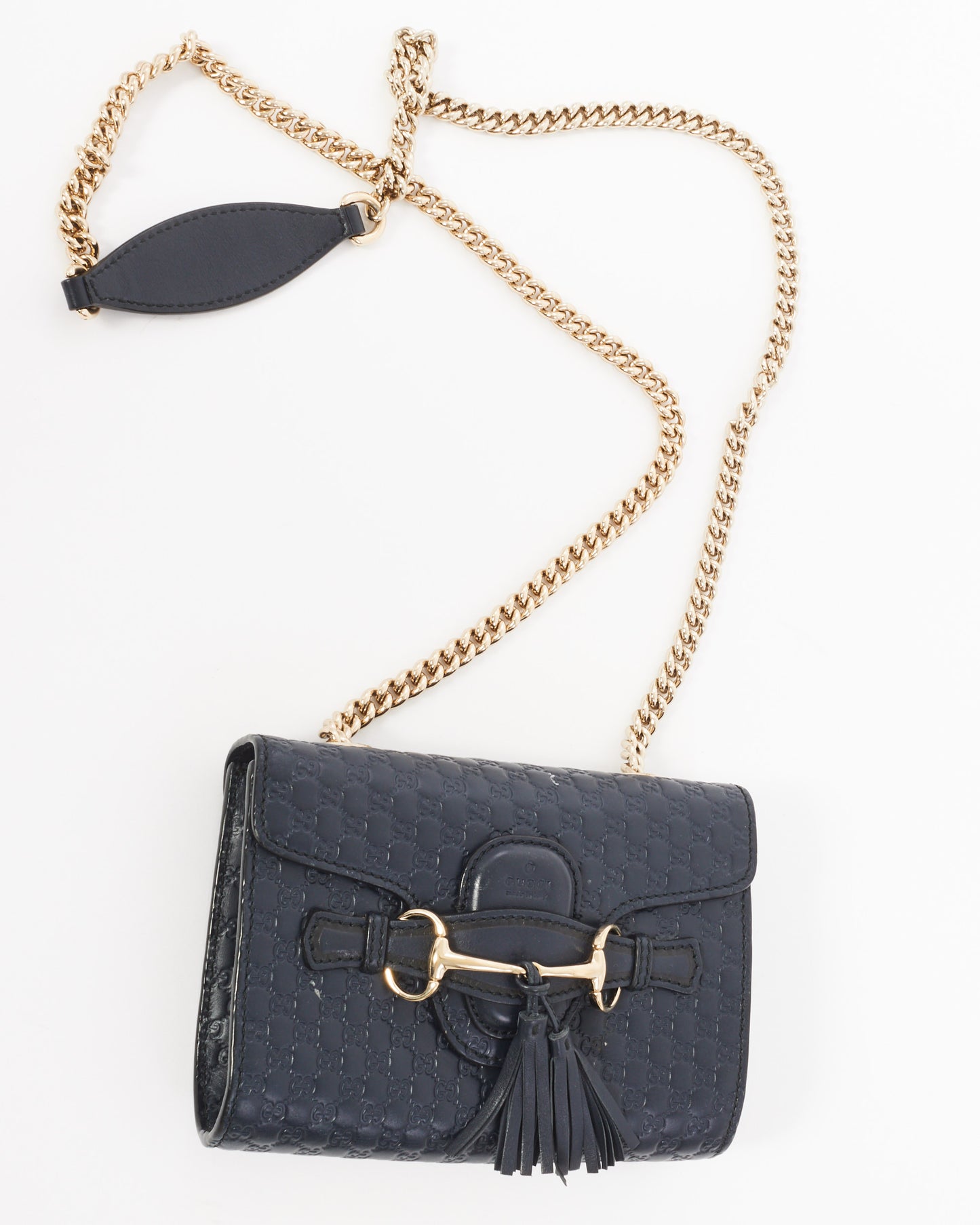 Gucci Navy Guccissima Leather Emily Chain Crossbody Bag