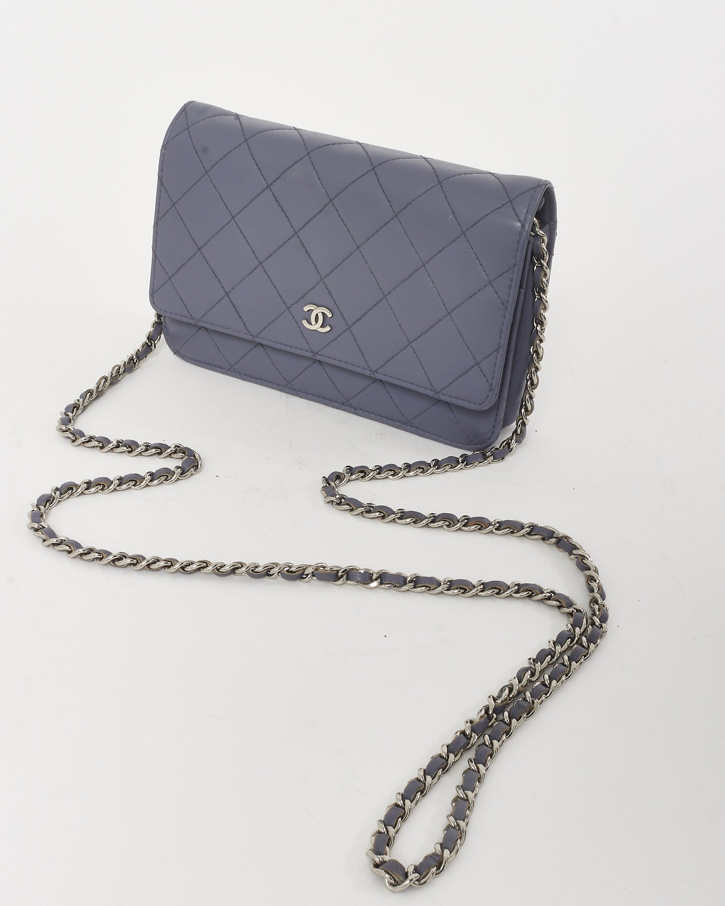Chanel Dark Lavender Purple Lambskin Leather Wallet on Chain WOC Crossbody SHW