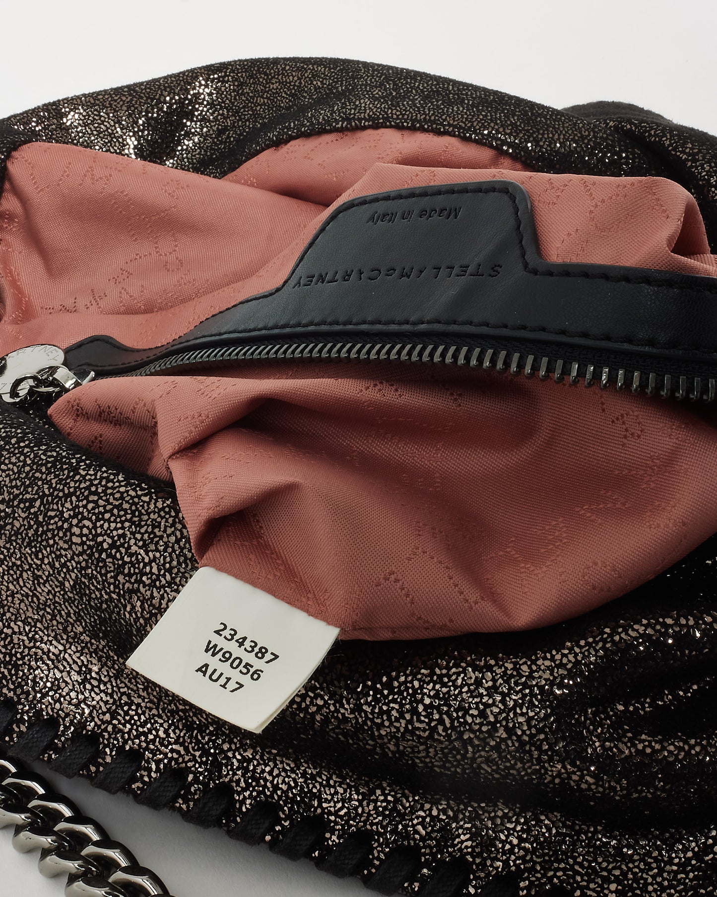 Stella McCartney Metallic Black Vegan Leather Falabella Fold Over Shoulder Bag