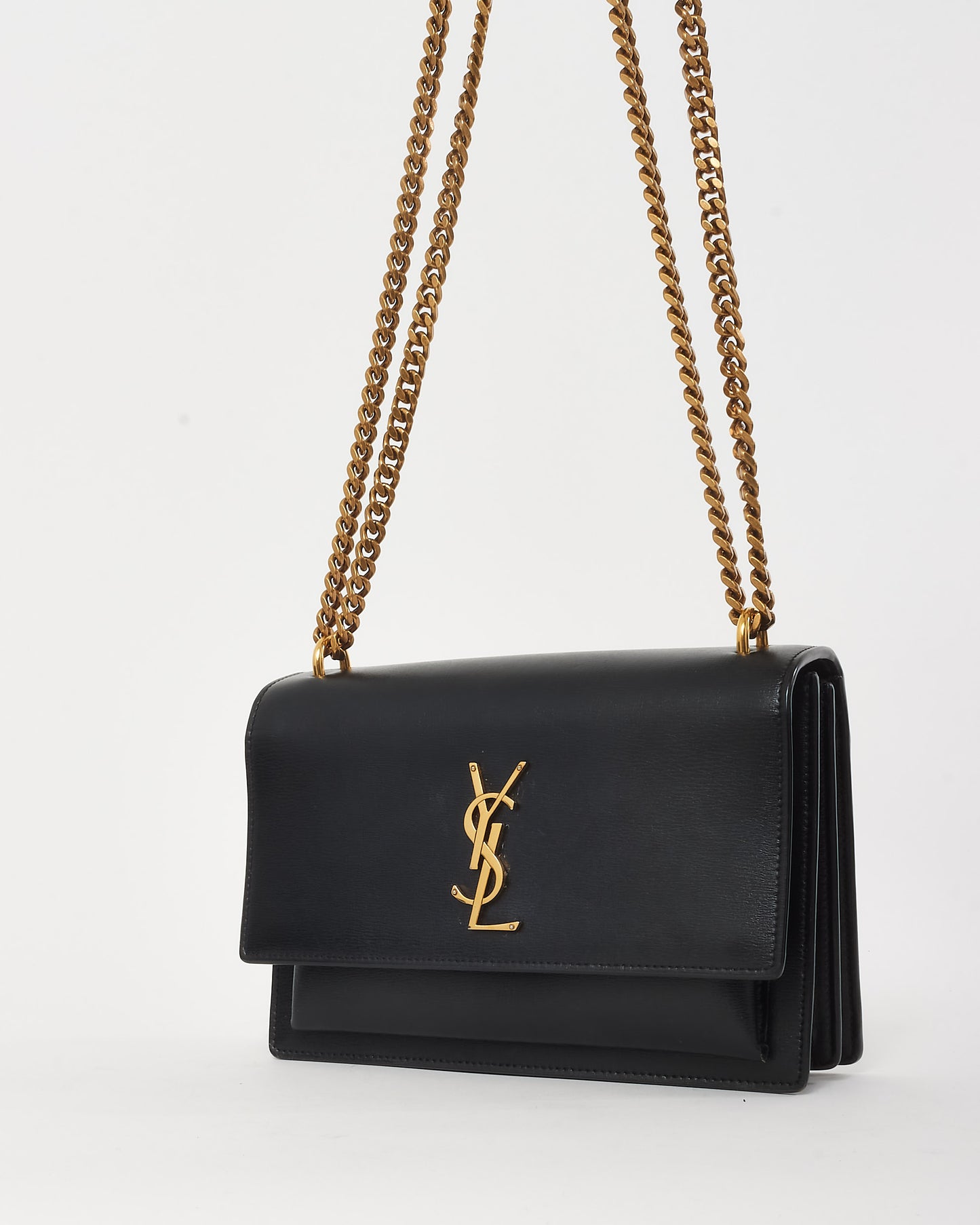 Saint Laurent Black Smooth Leather YSL Medium Sunset Bag
