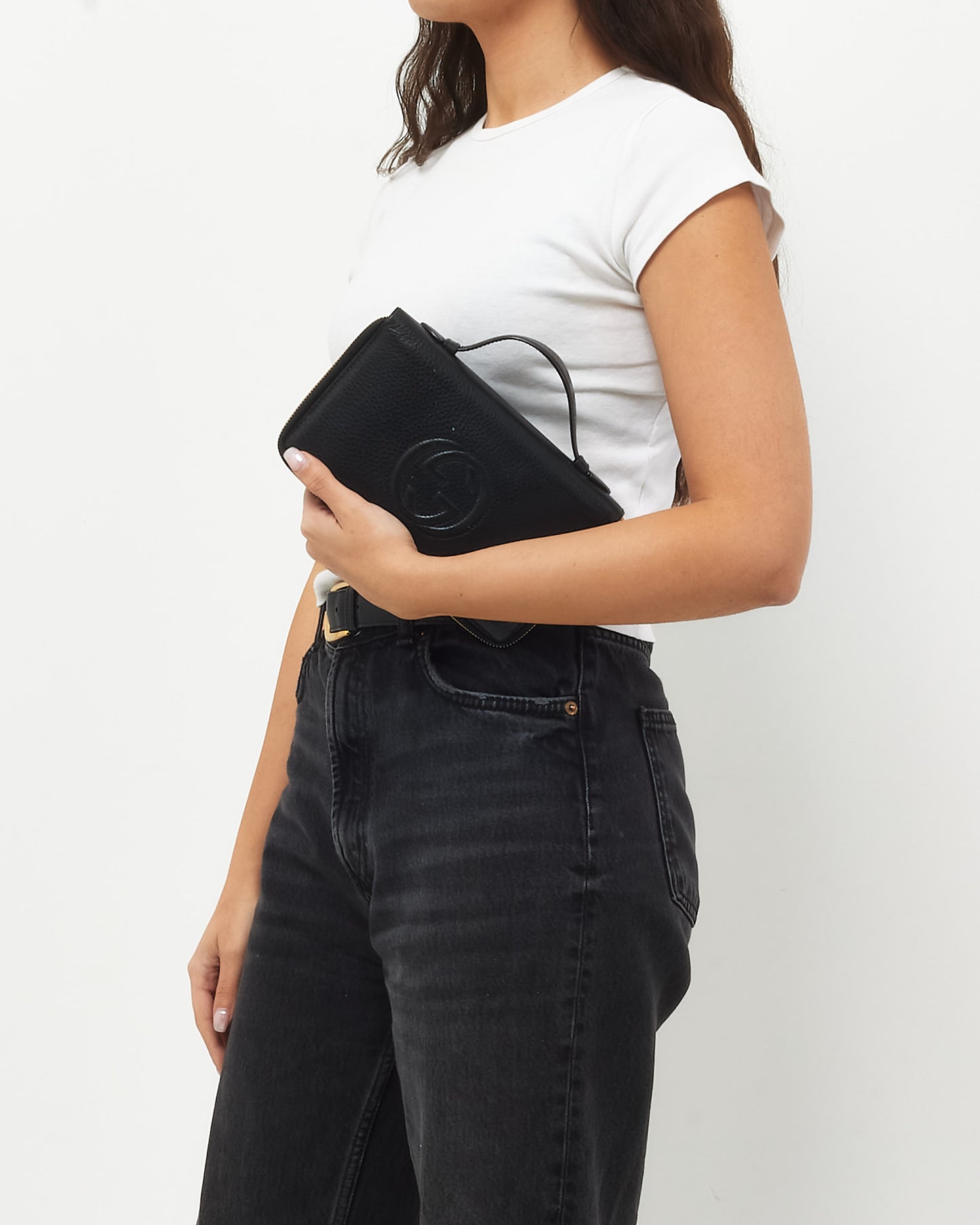 Gucci Black Pebbled Leather GG Soho Logo Top Handle Wallet