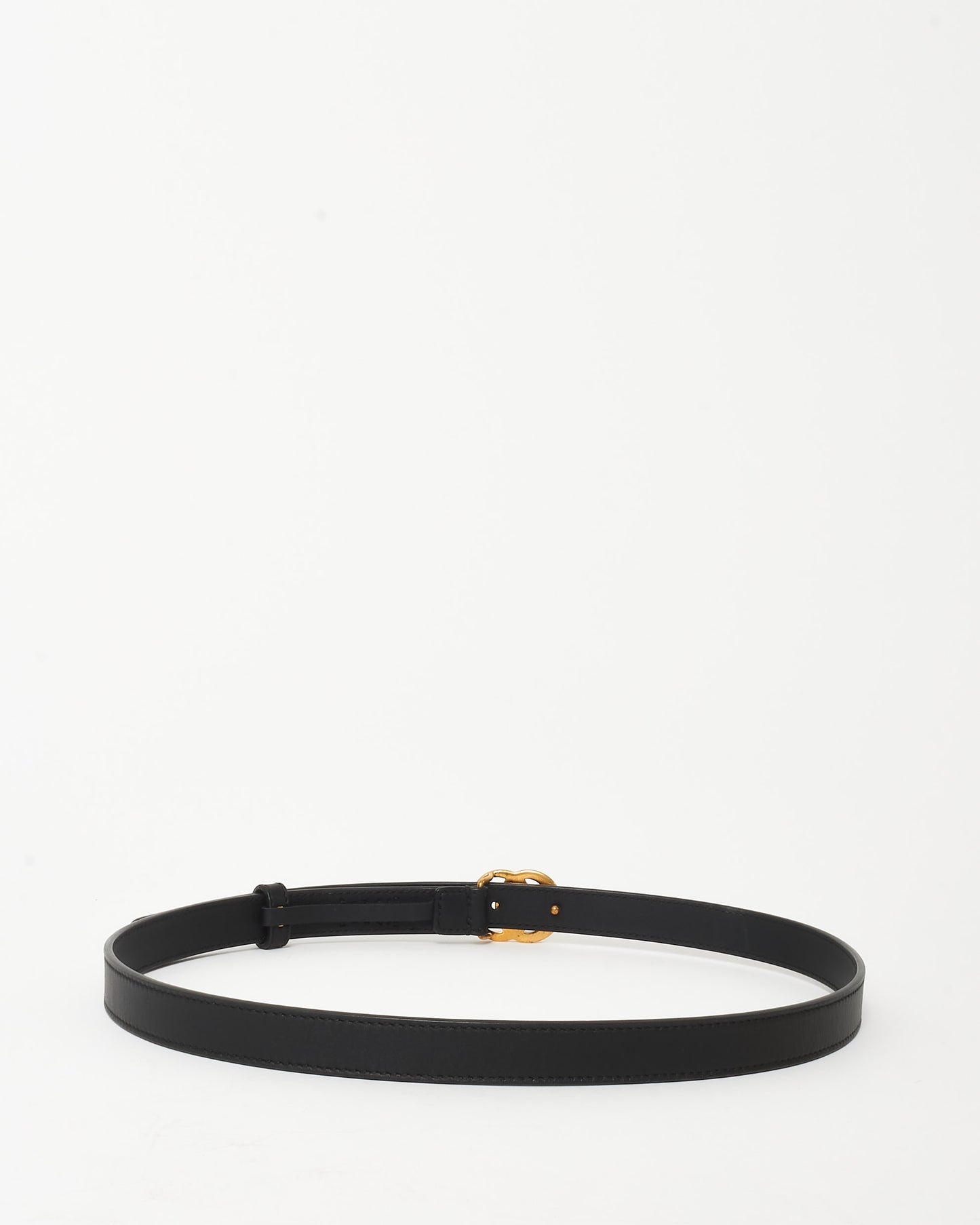 Gucci Black Leather Thin GG Marmont Belt GHW - 85/34