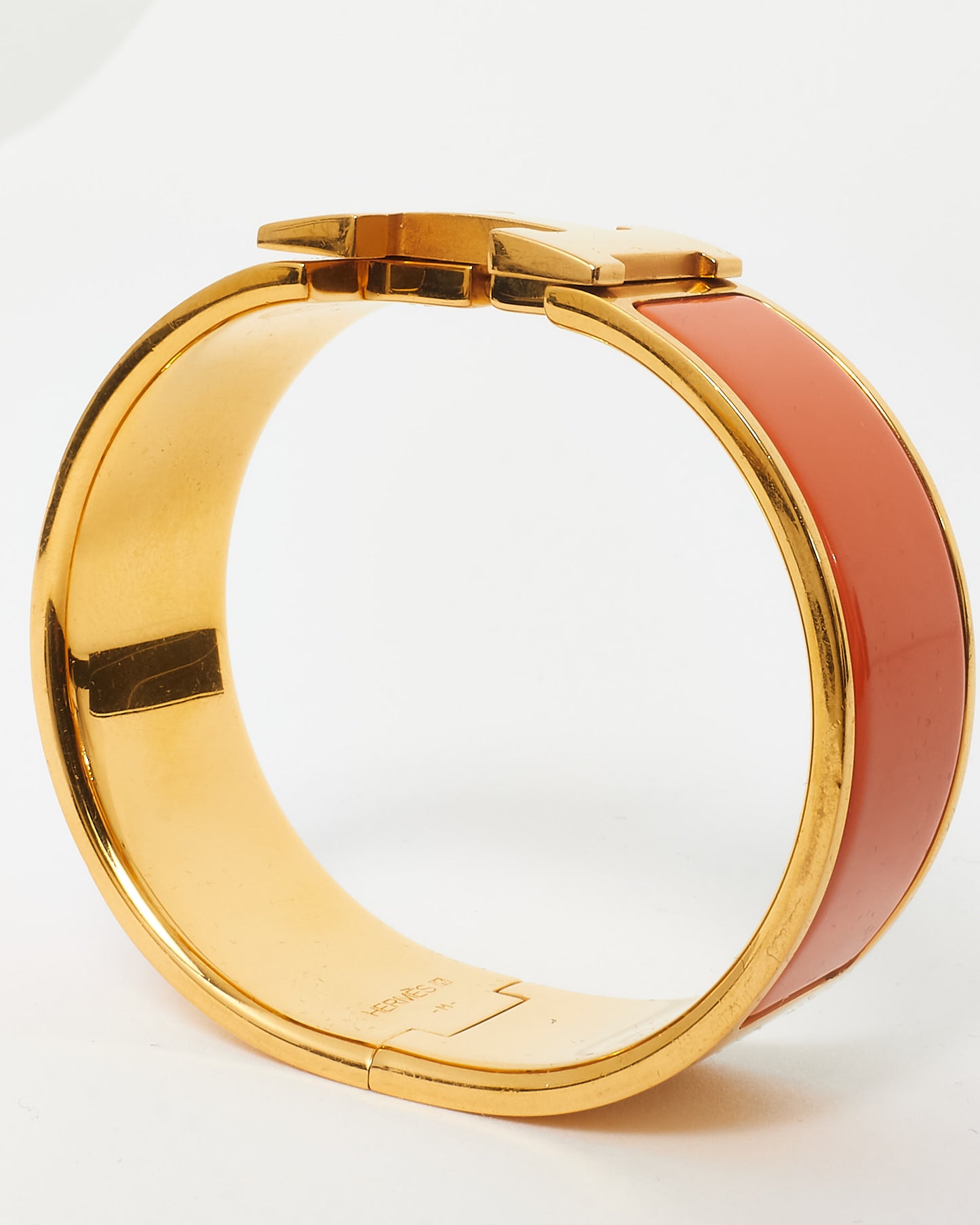 Hermès Gold Orange Enamel Wide Clic Clac H Bracelet - GM