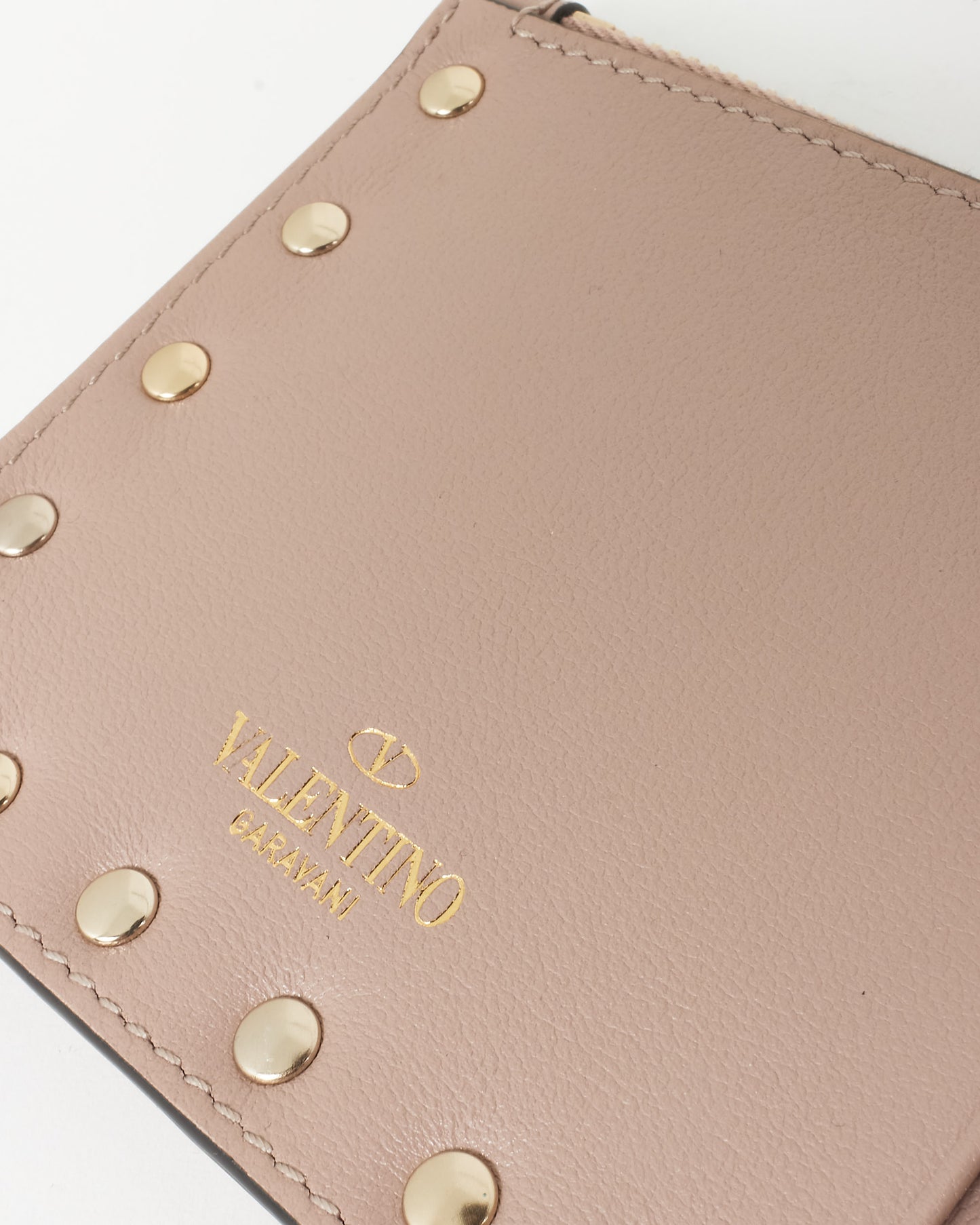 Valentino Blush Beige Smooth Leather Rockstud Cardholder