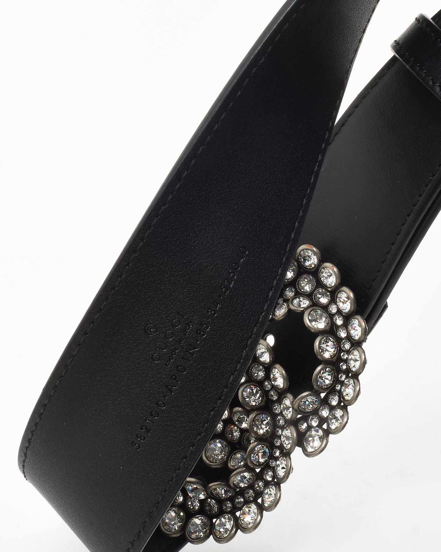 Gucci Black Calfskin Leather Crystal GG Marmont Belt - 85/34