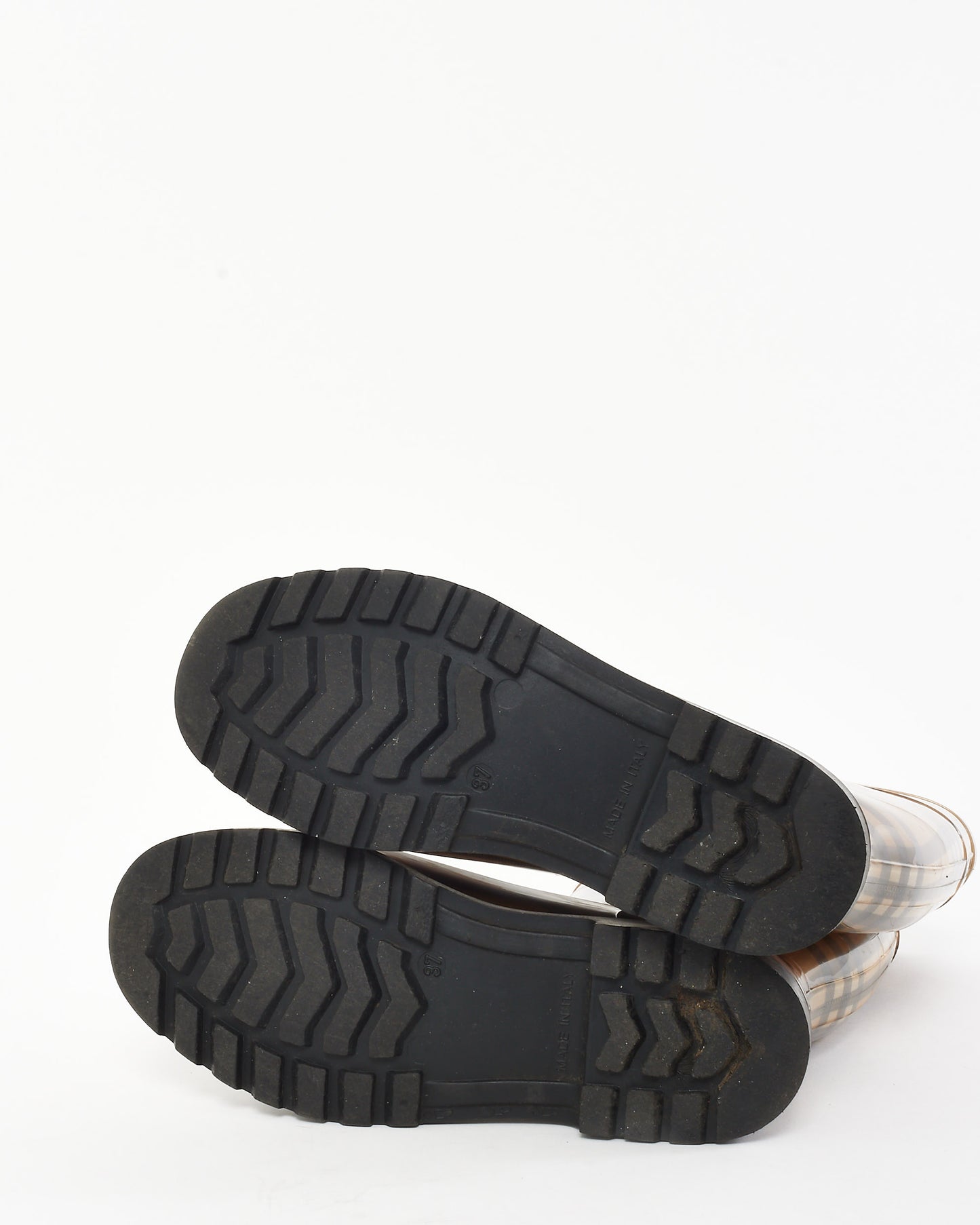 Burberry Beige Haymarket Check Rubber Rain Boots - 37