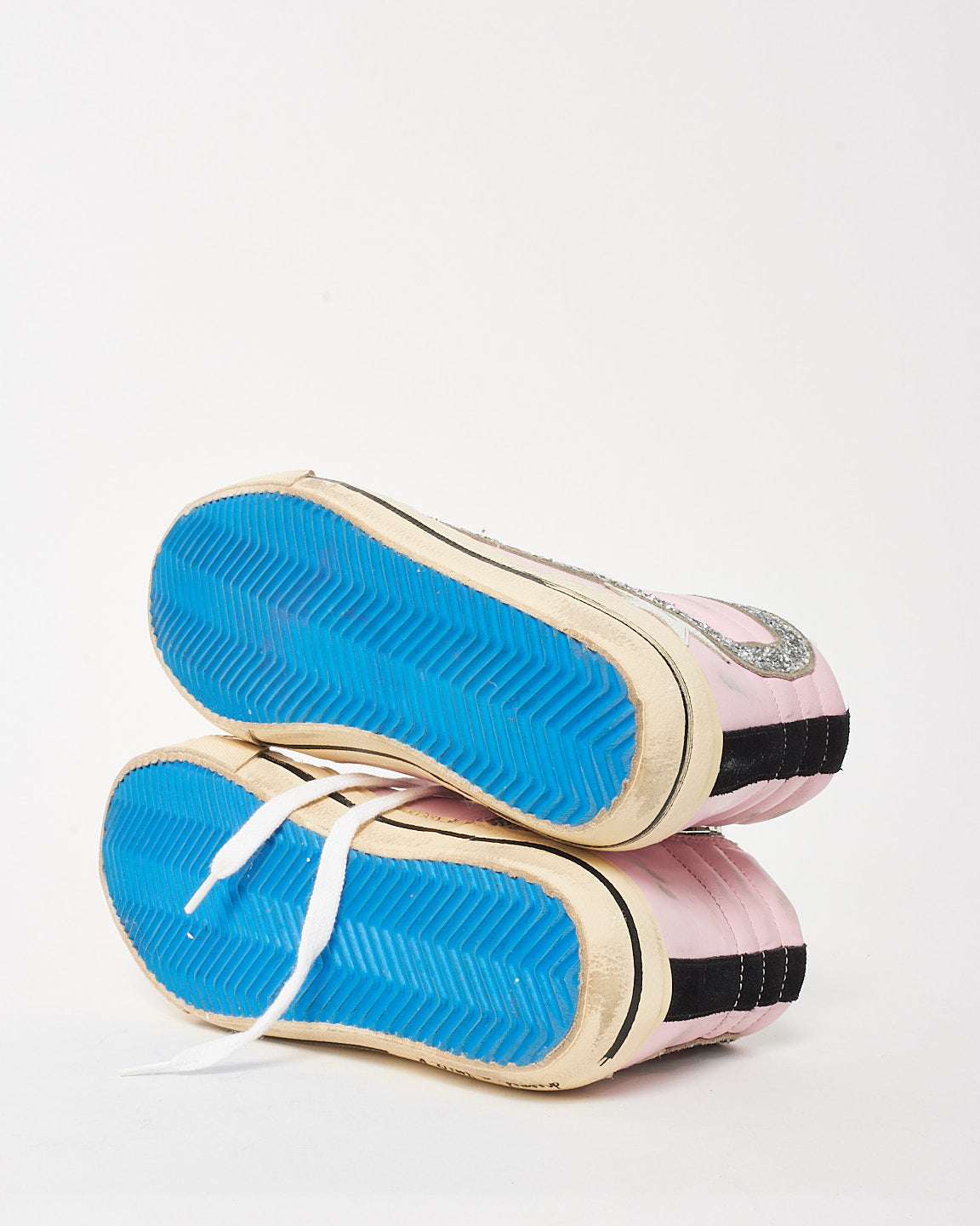 Golden Goose Pink Suede/Beige/Silver Sparkle High-Top Star Sneakers - 38