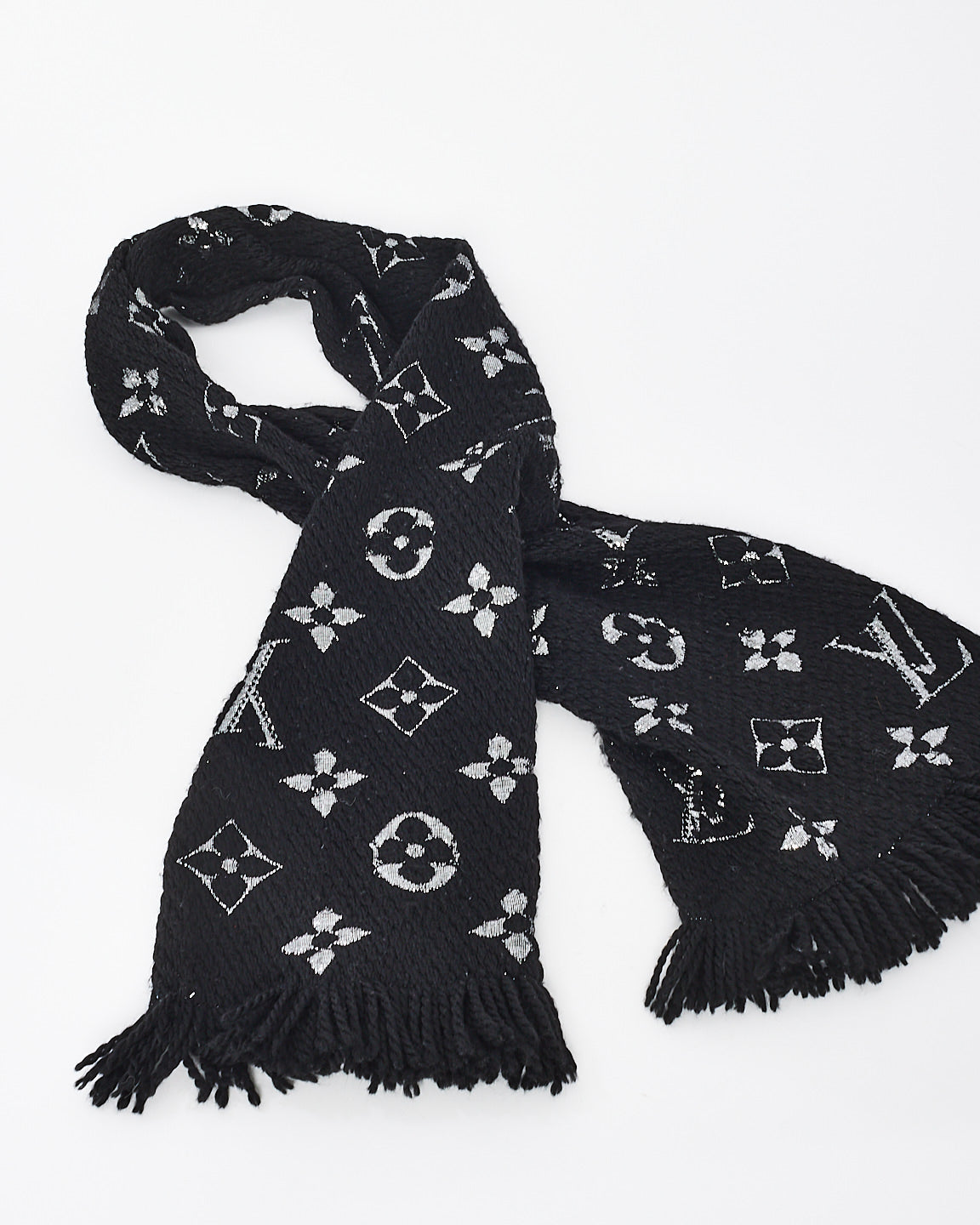 Louis Vuitton Black/Silver Logo Mania Wool Scarf