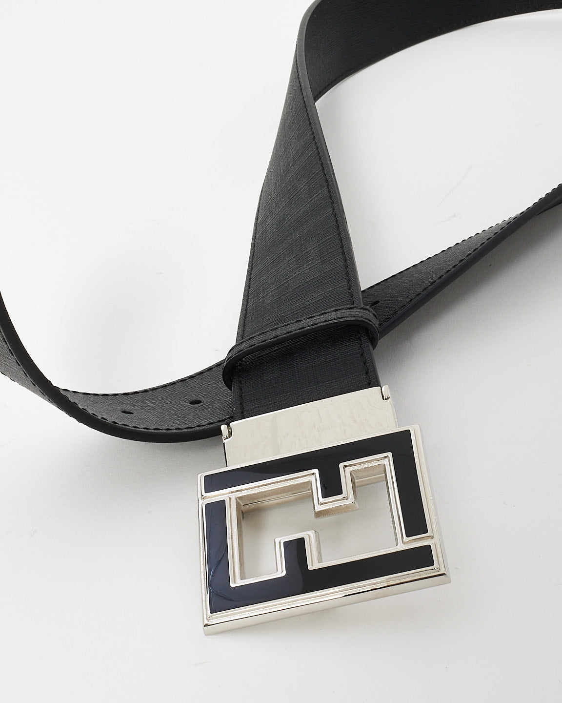 Fendi Ceinture à boucle réversible en cuir et imprimé Zucca noir avec logo FF - 95