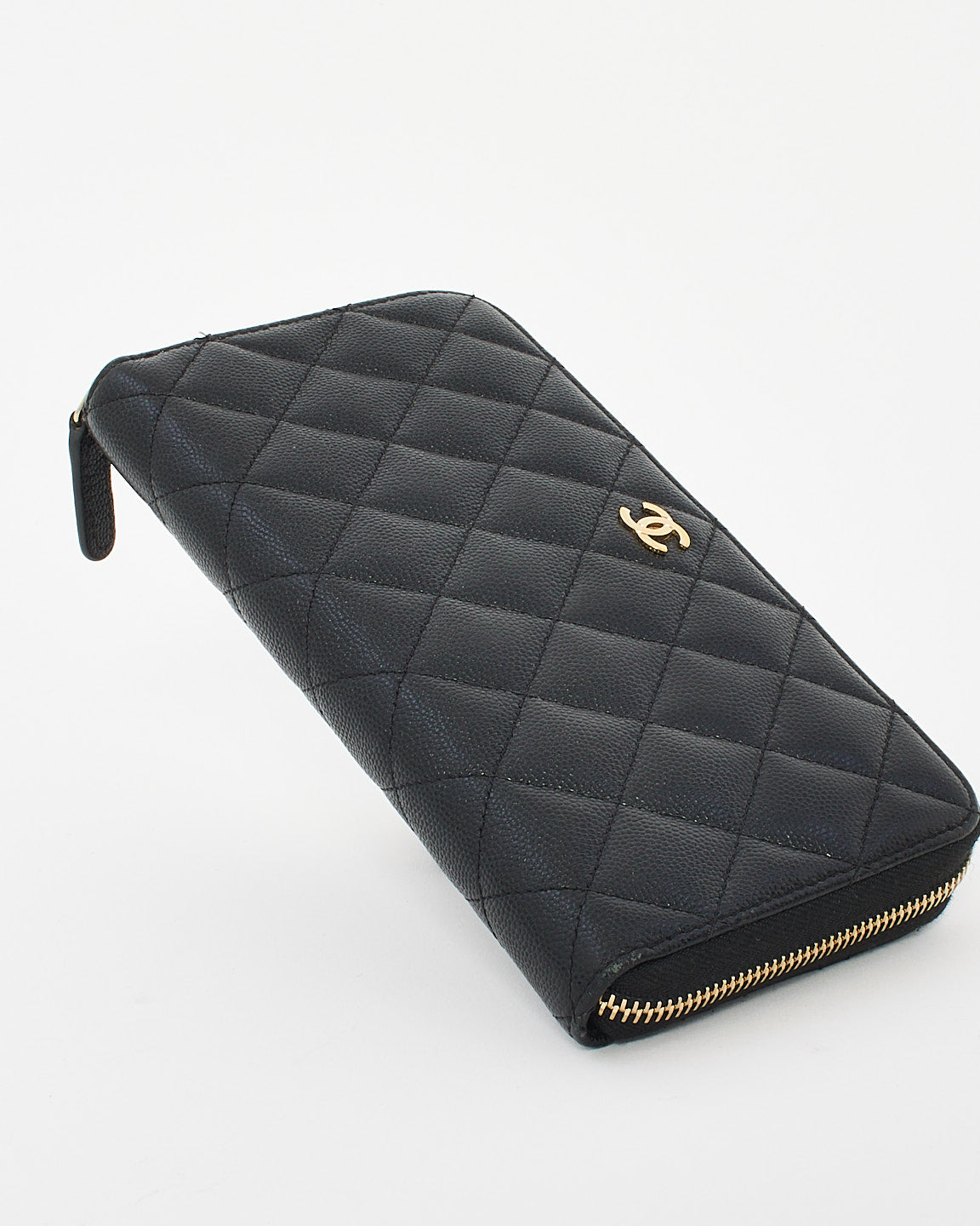 Chanel Black Quilted Caviar Classic Long Zipped Wallet