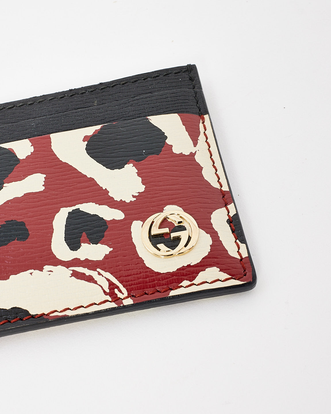 Gucci Red & Black Leather Leopard Print Cardholder