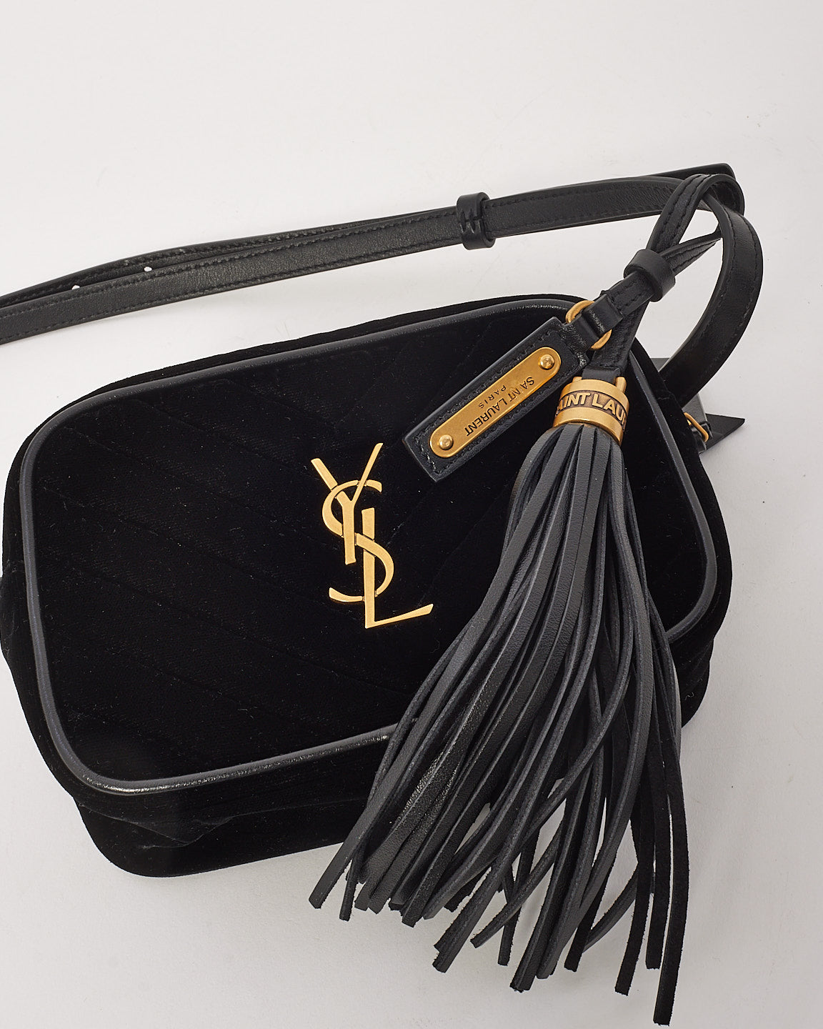 Saint Laurent Black Velvet Monogram Chevron Belt Bag