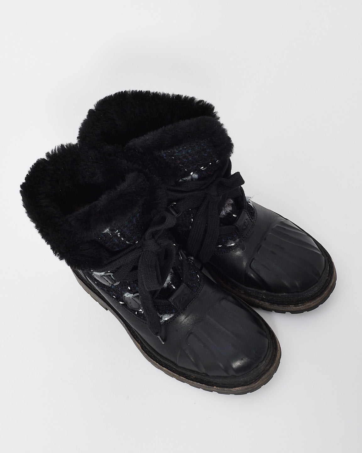 Bottines de combat à lacets en tweed/cuir noir Chanel - 37