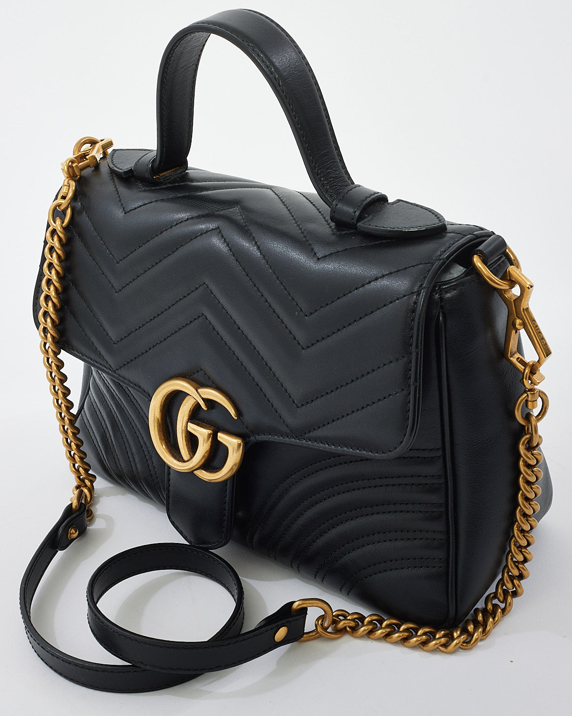 Petit sac à poignée supérieure GG Marmont en cuir matelssé noir Gucci