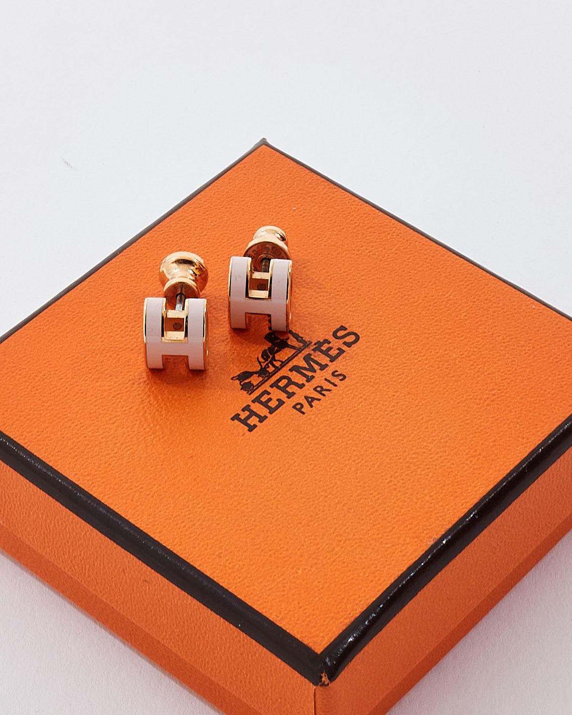 Hermès Pink & Rose Gold Lacquered Mini Pop H Earrings