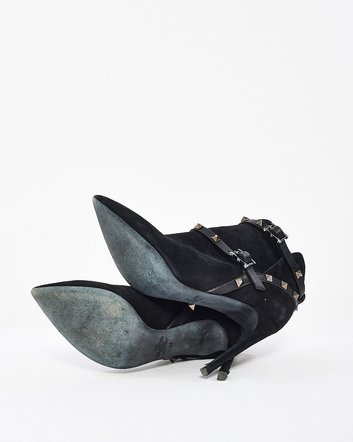 Bottines Rockstud à bout pointu en daim noir Valentino - 37