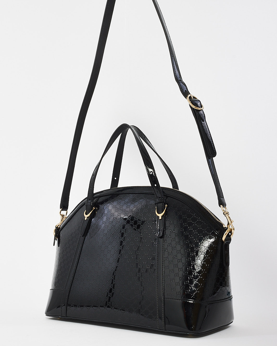 Gucci Noir Microguccissima Brevet En Cuir Moyen Joli Sac À Poignée Supérieure