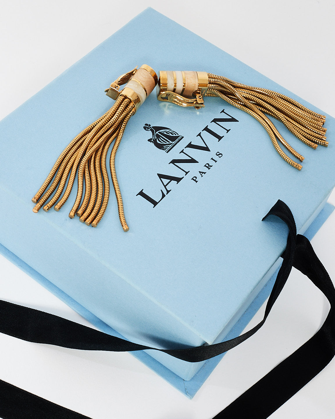 Lanvin Gold Metal Tassel Clip On Earrings