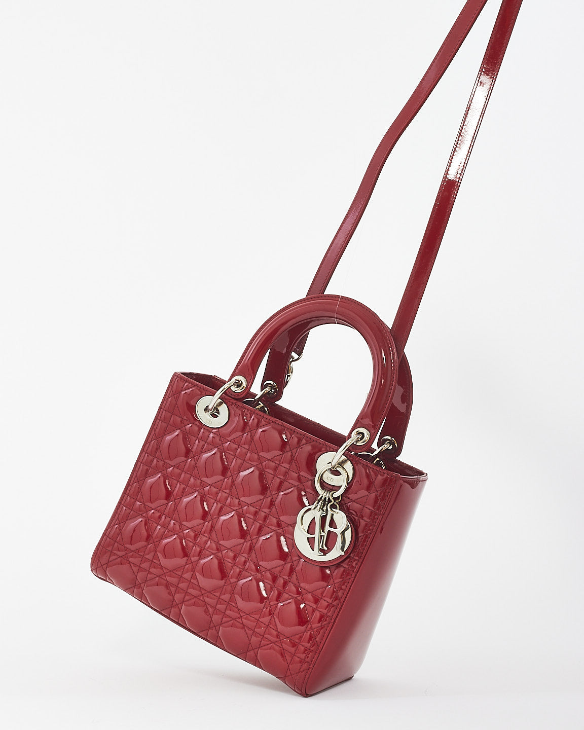 Dior Red Patent Leather Medium Lady Dior with SHW