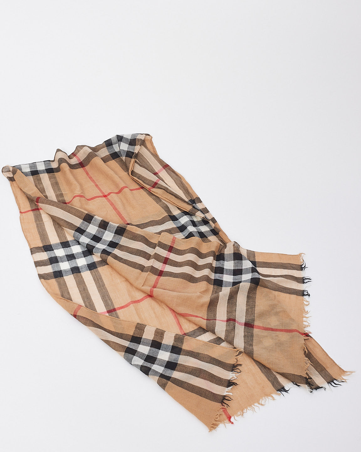 Burberry Beige Giant Check Print Silk/Cotton Blend Scarf