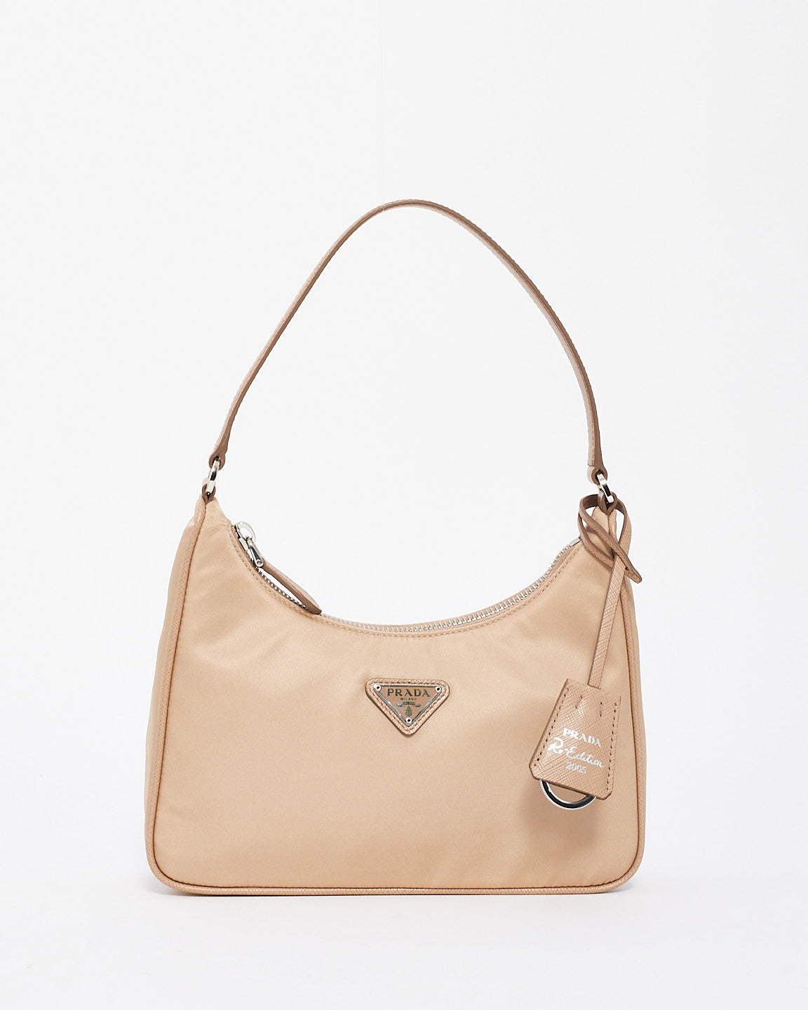 Explore a Prada Beige Nylon Re-edition 2000 Mini Hobo Shoulder Bag
