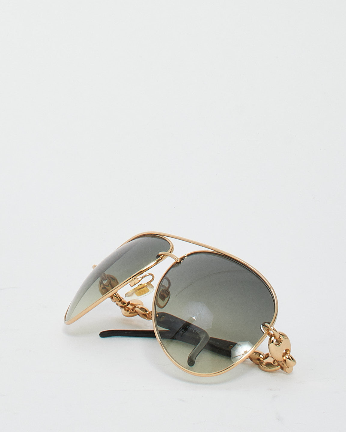 Gucci Dark Lens Gradient Aviator Gold Chain Detail Sunglasses