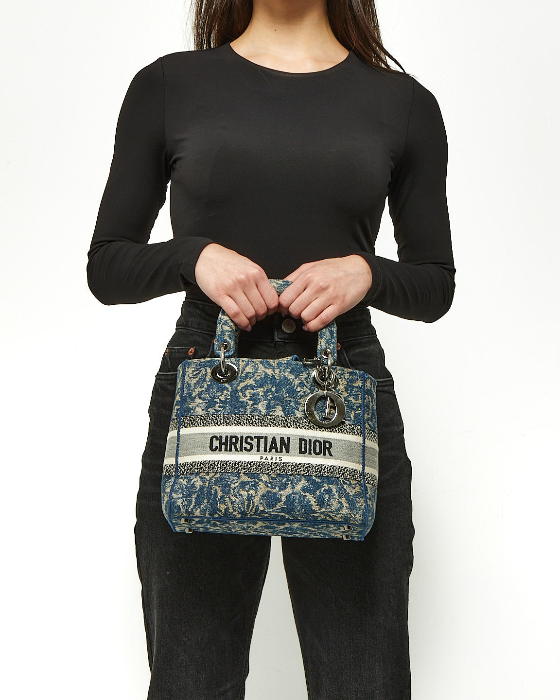 Dior Blue Denim Jardin Magique Embroidery Canvas Medium Lady D-Lite Bag