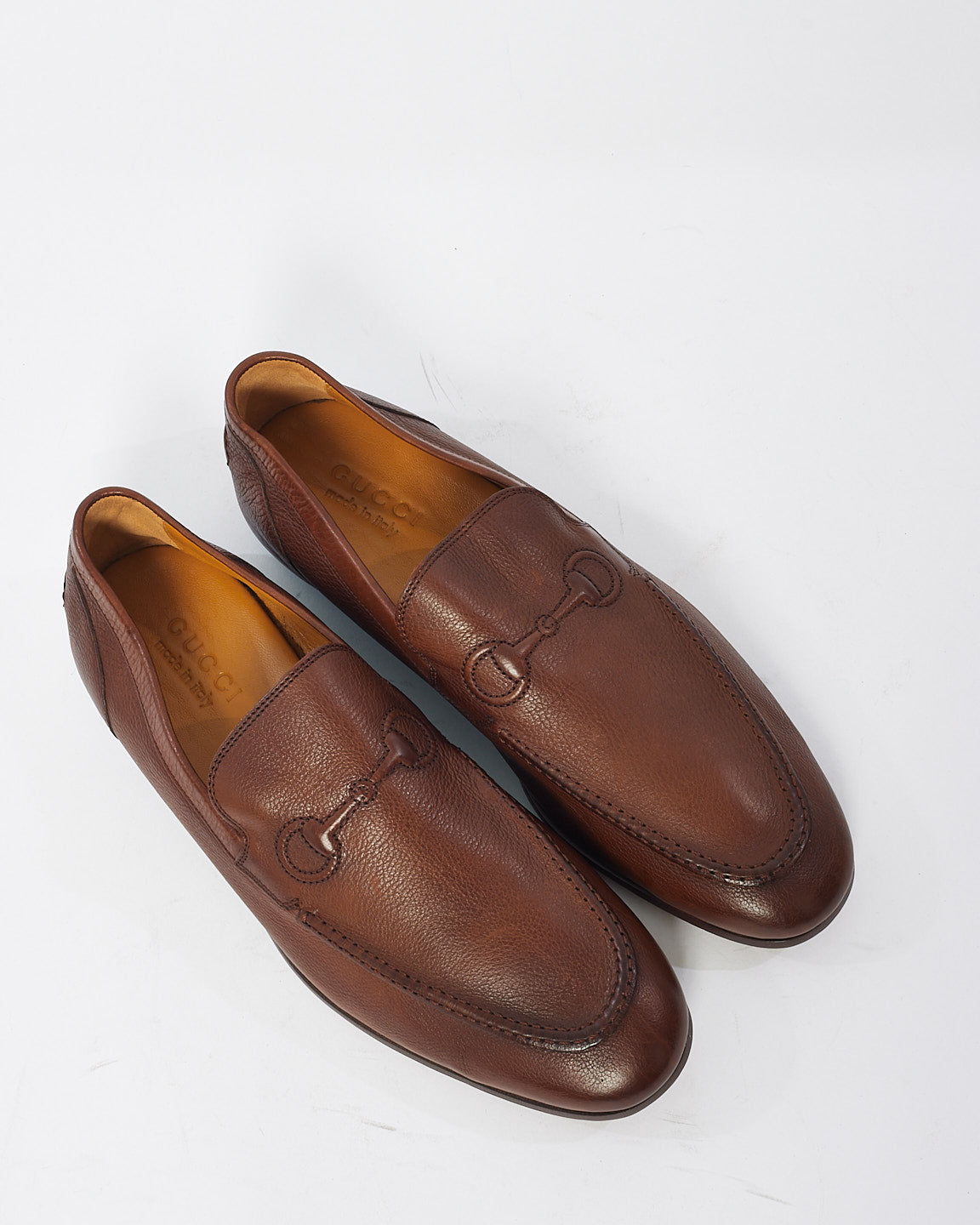 Gucci Men's Brown Leather Horsebit Loafers - 7