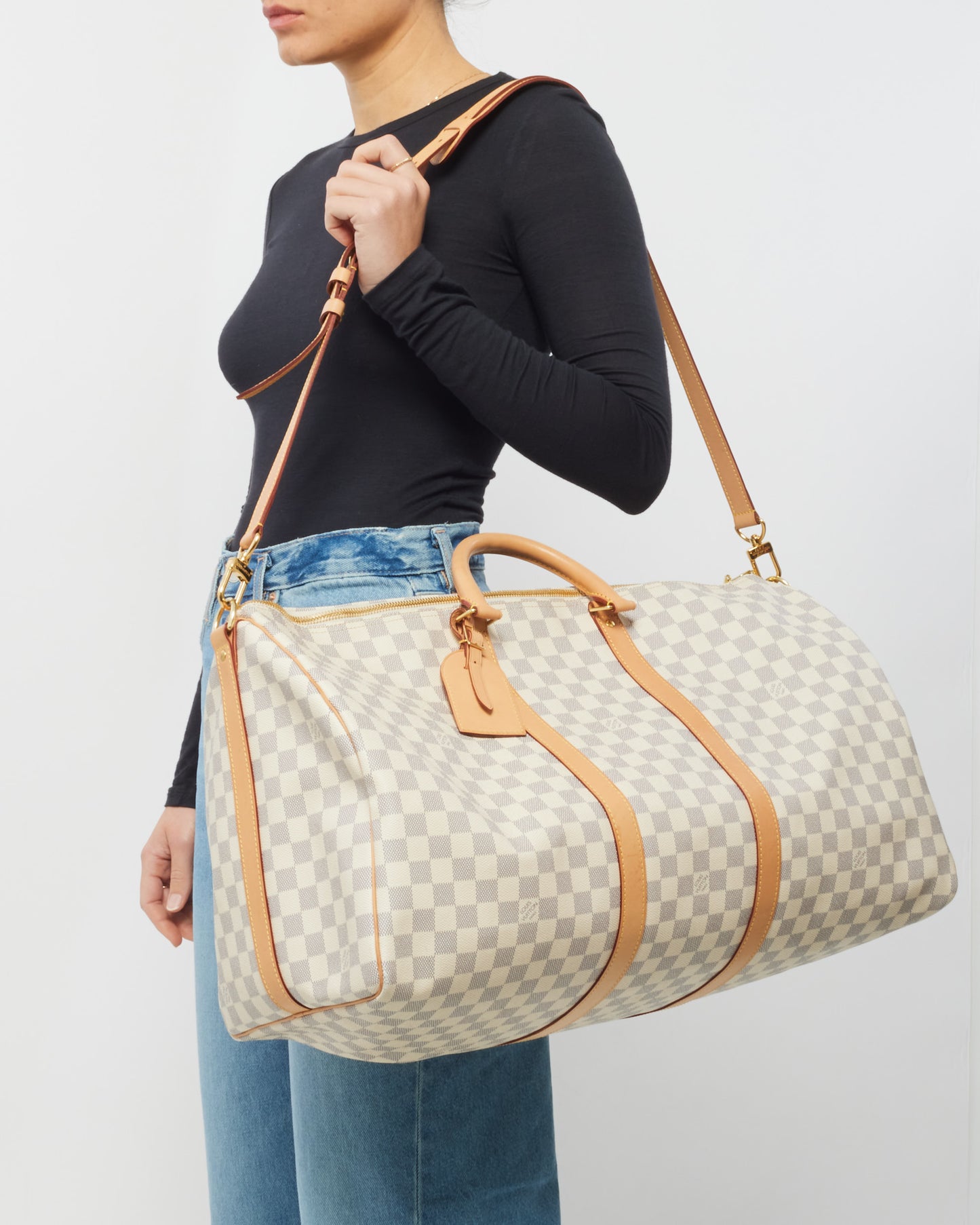 Louis Vuitton Damier Azur Keepall 55 Bandouliere Duffle Bag