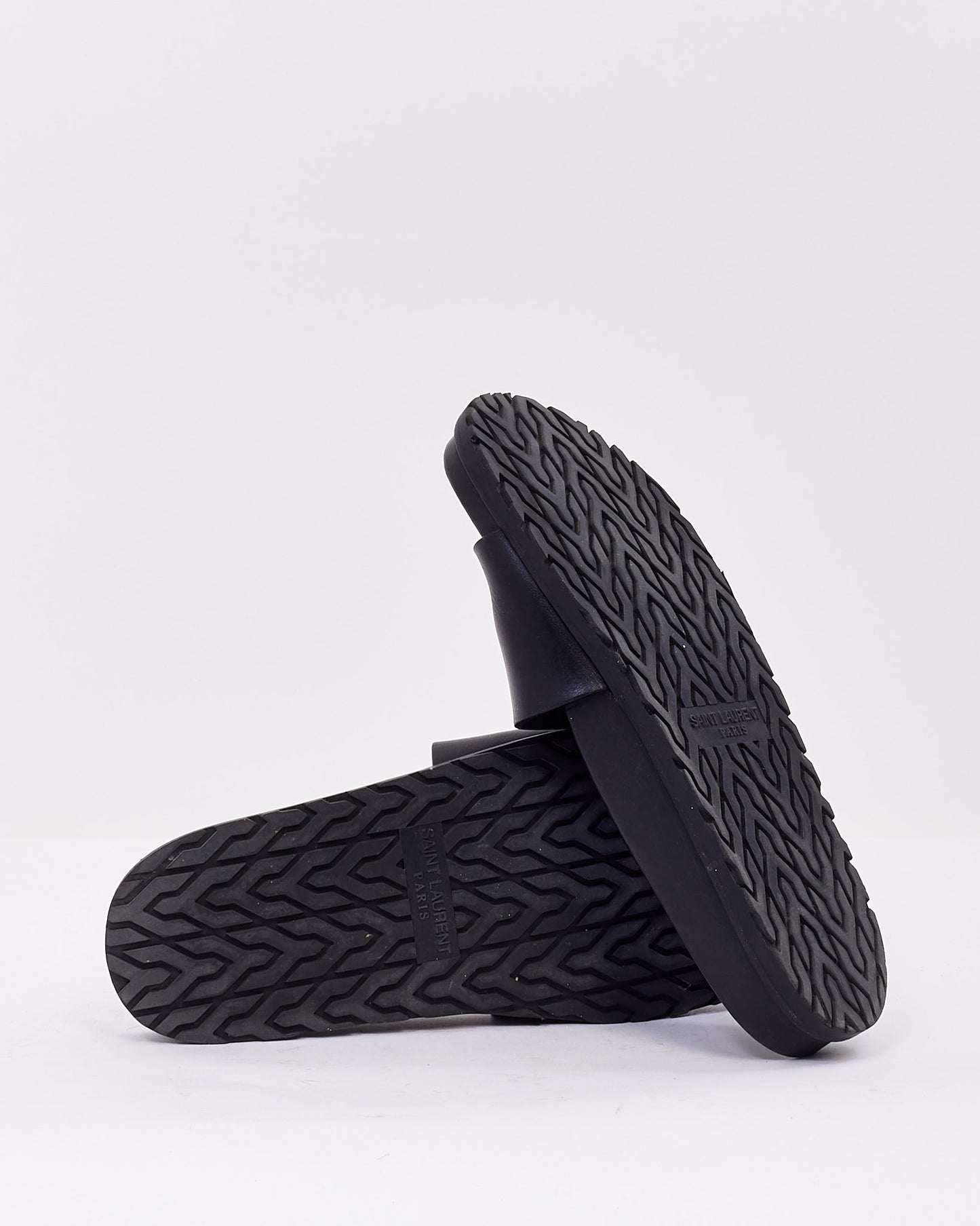 Saint Laurent Claquettes à logo YSL en cuir noir - 36