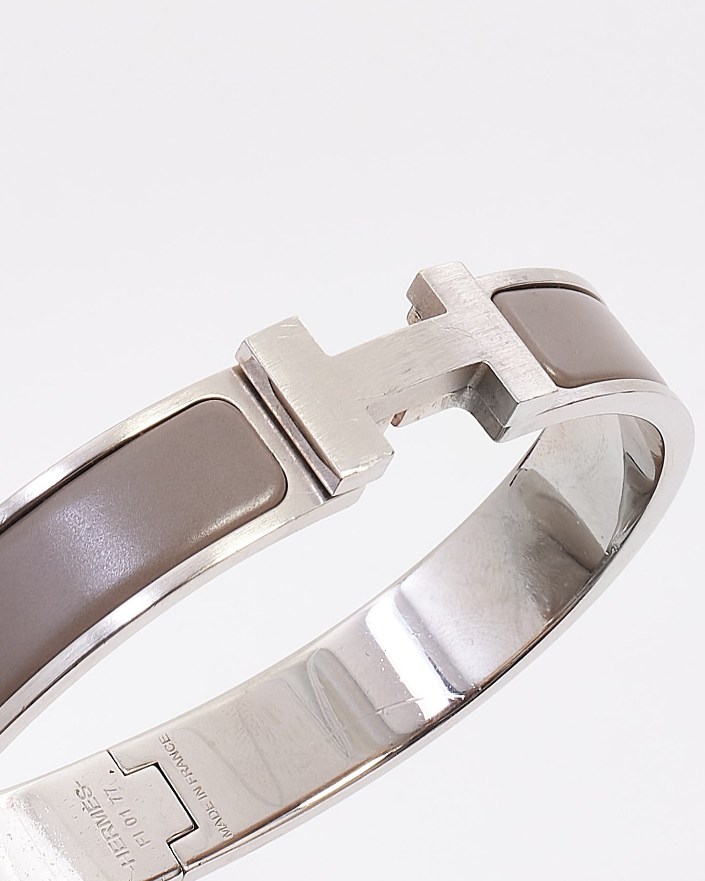 Hermès Men's Silver/Grey Enamel H Clic Clac Bracelet