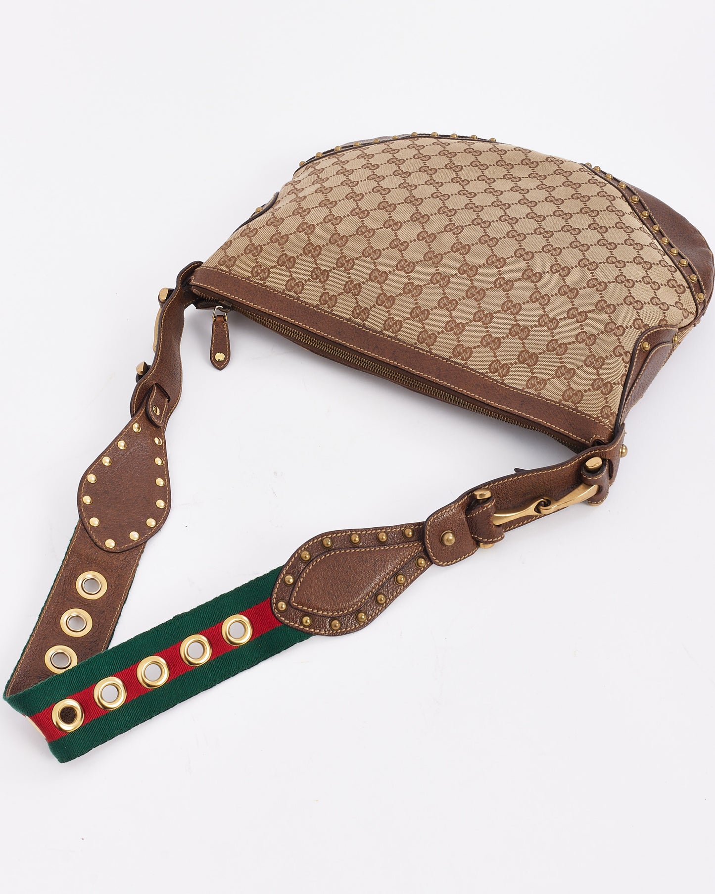 Gucci Brown GG Canvas & Leather Guitar Web Strap Shoulder Bag